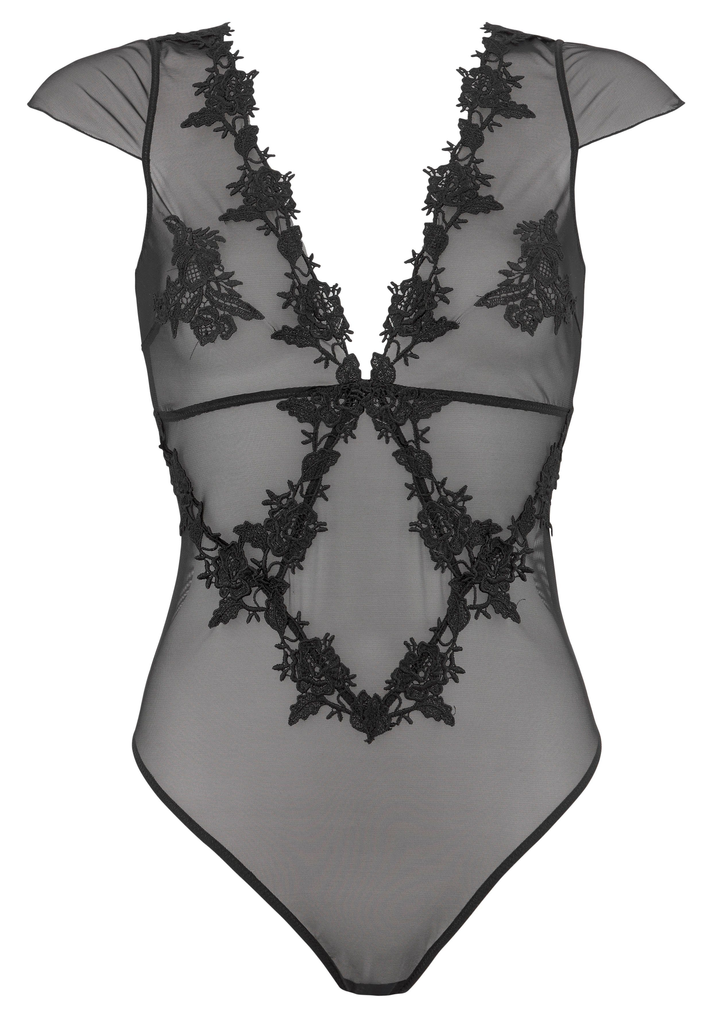 Lascana Stringbody in een subtiel transparante look met geborduurd kant, sexy lingerie