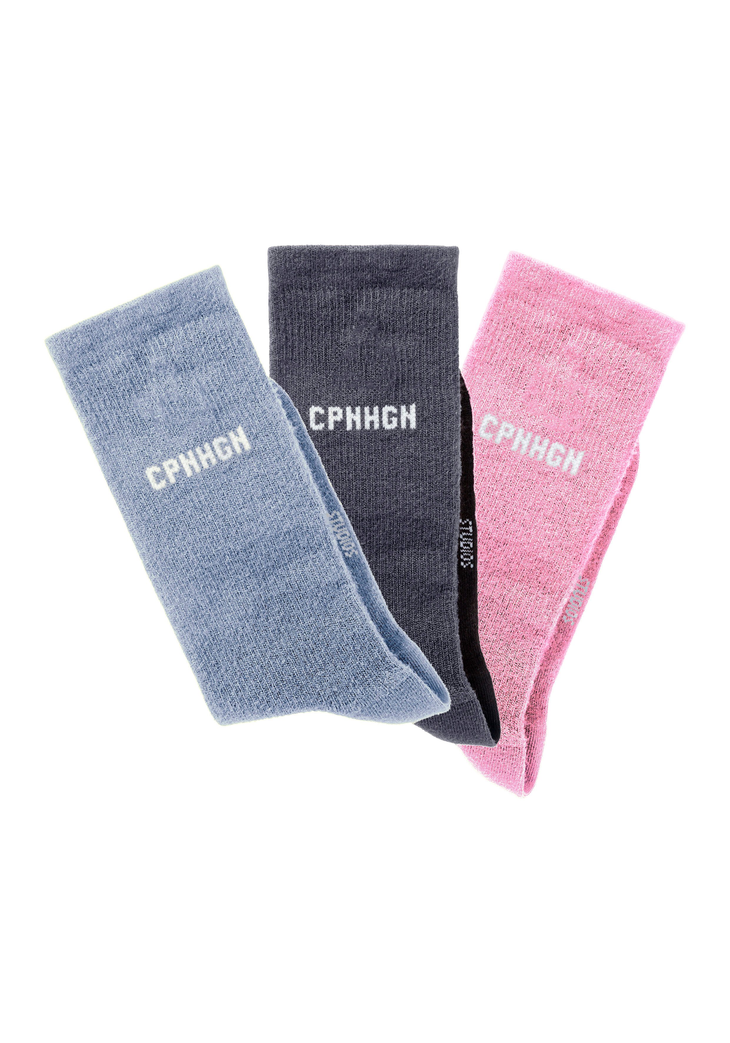 Copenhagen Studios Basic sokken met ribstructuur en borduursel (set, 3 paar)