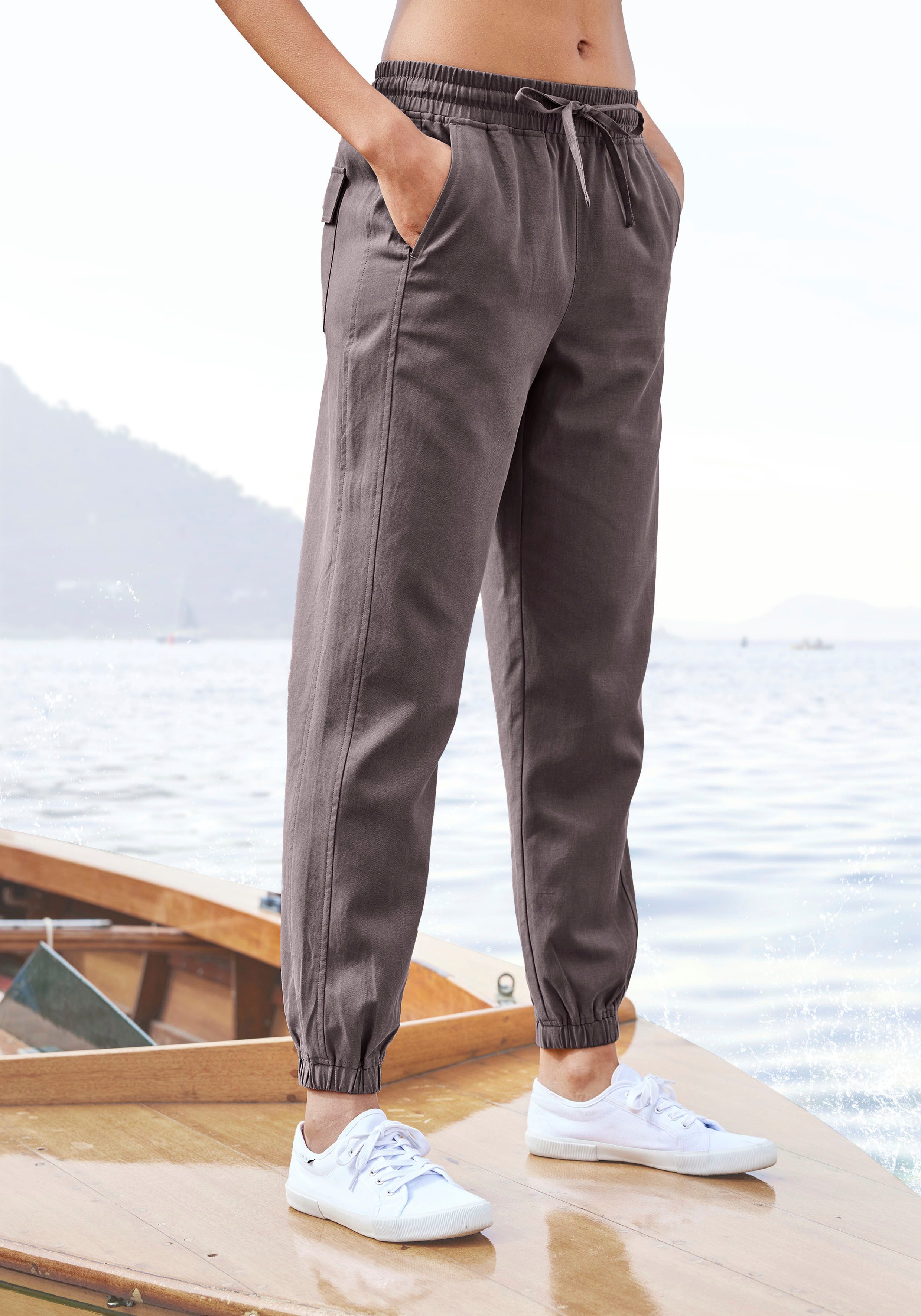 Lascana Comfortbroek van geweven stof, elastische stofbroek met zakken