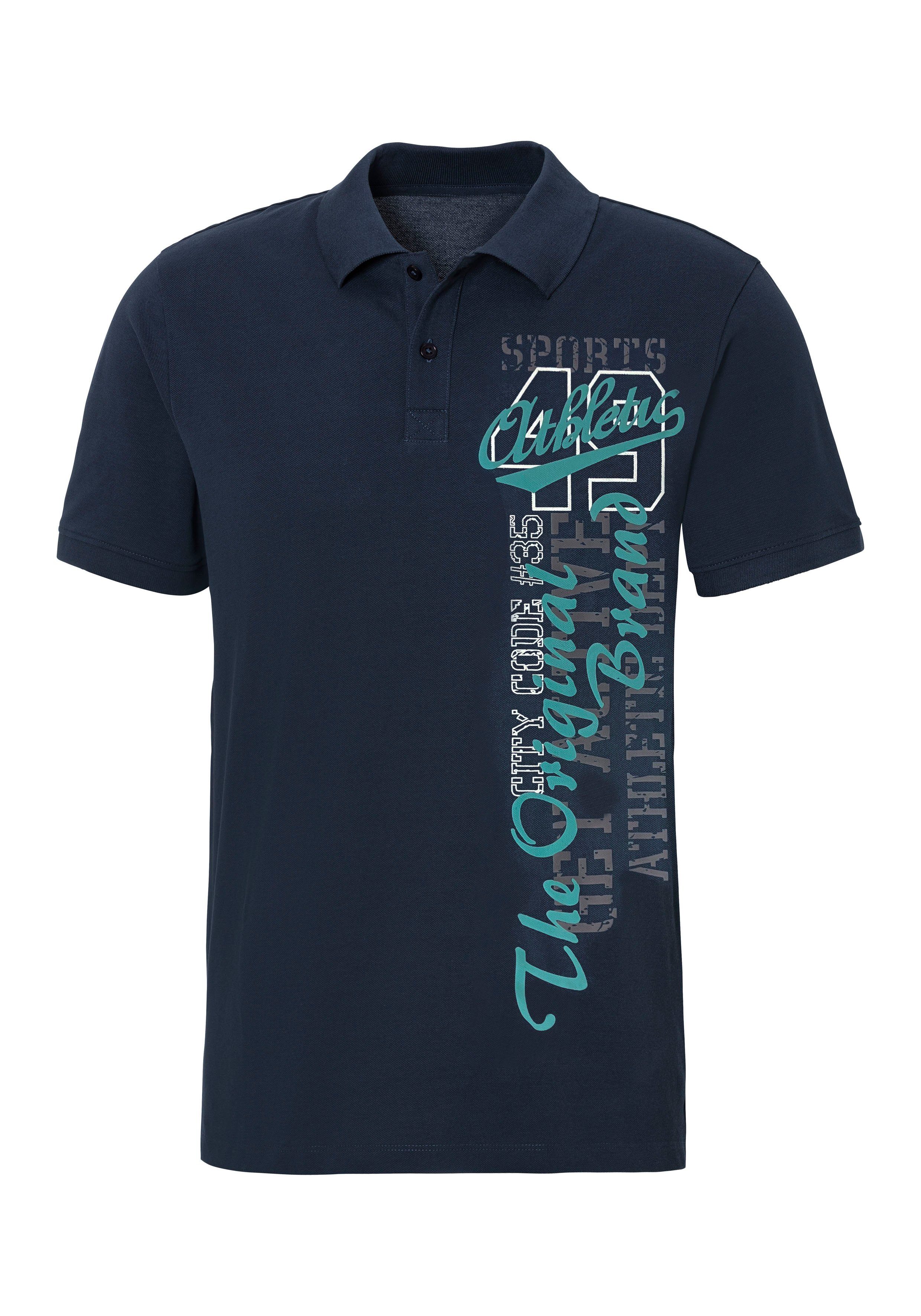 John Devin Poloshirt met grote print aan de voorkant van katoen-piqué heren maat L (52/54) blauw