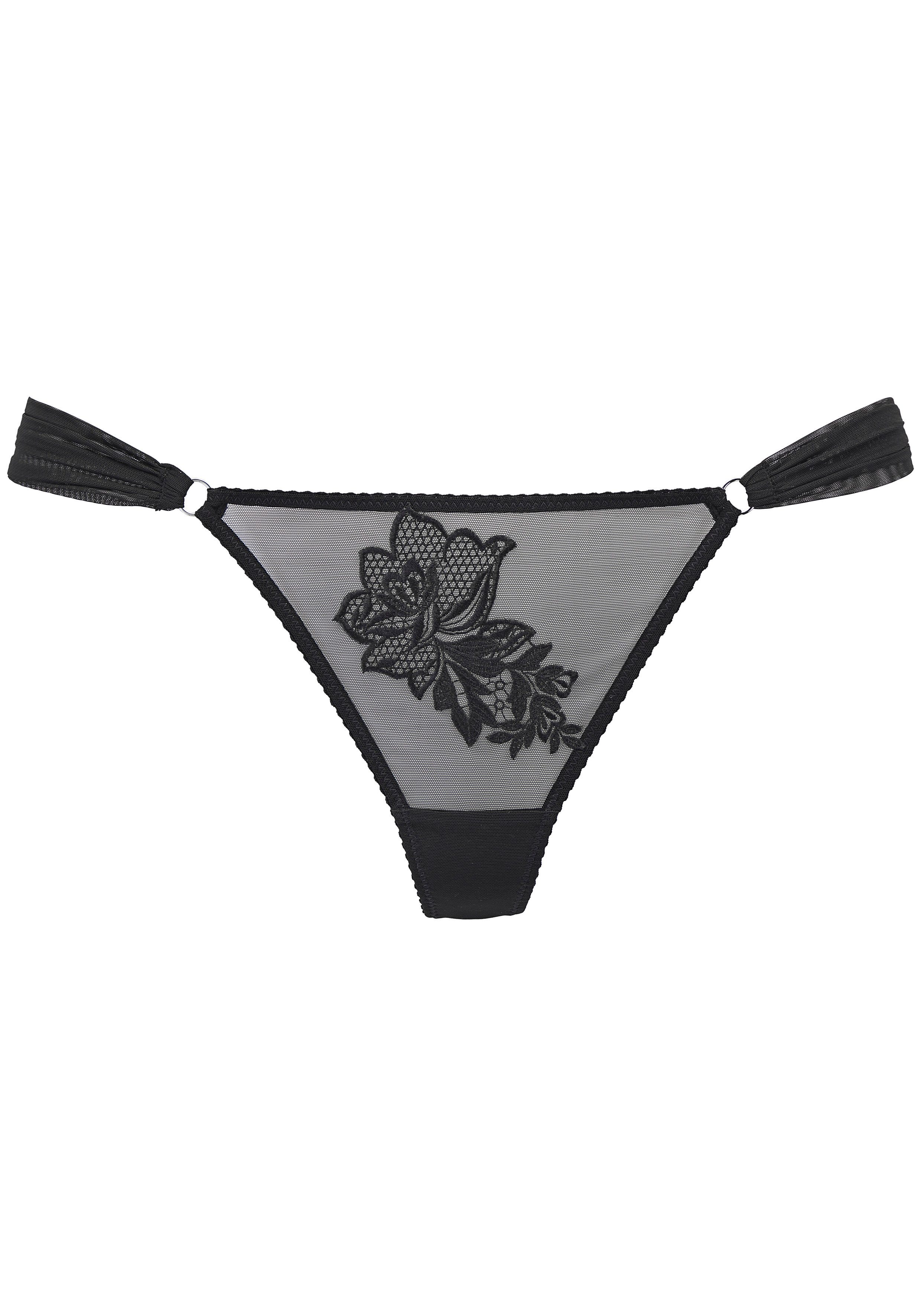Lascana String van transparant mesh met geplaatste bloemenapplicatie