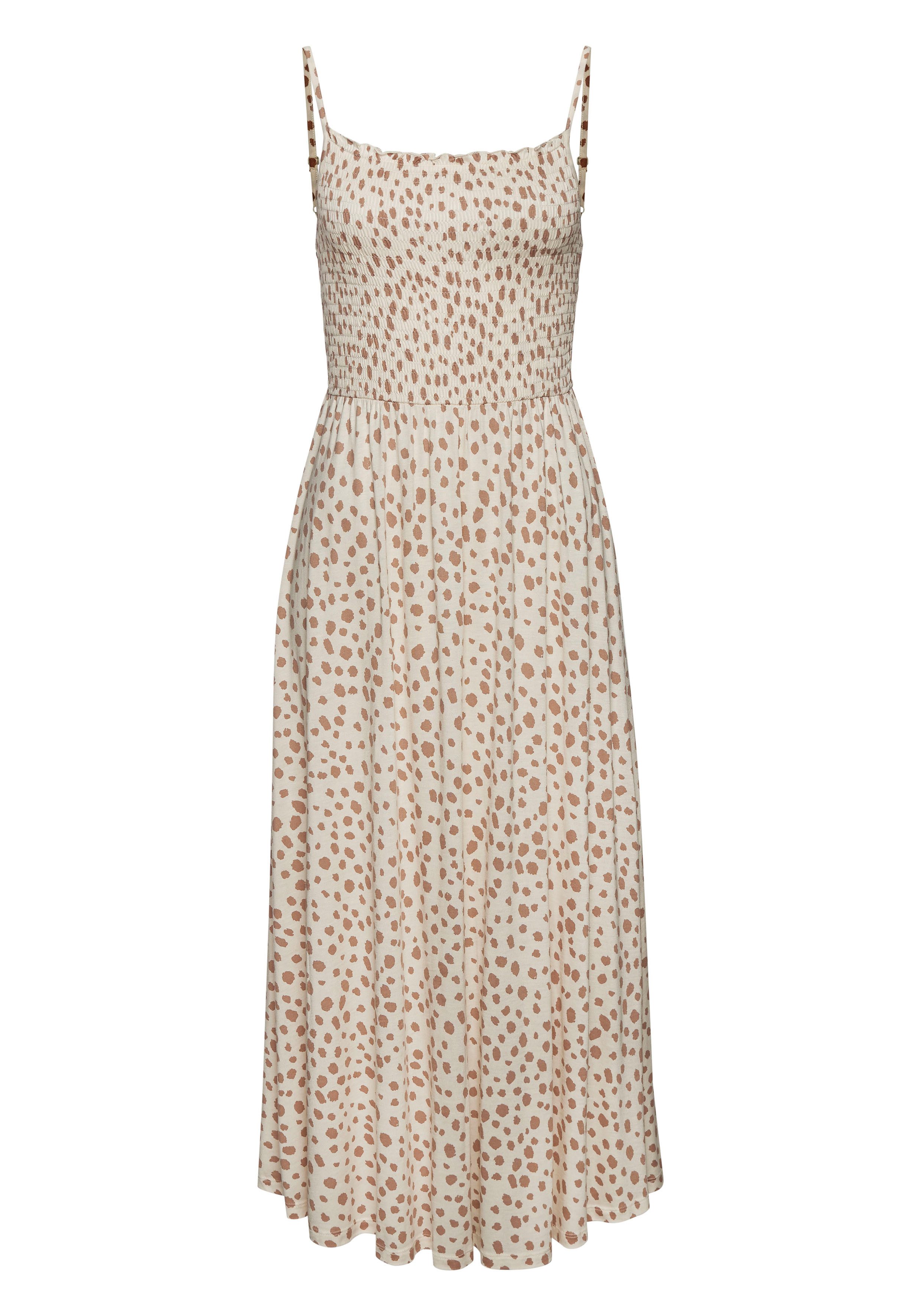 Lascana Midi-jurk met gesmokte bovenkant en alloverprint, zomerjurk
