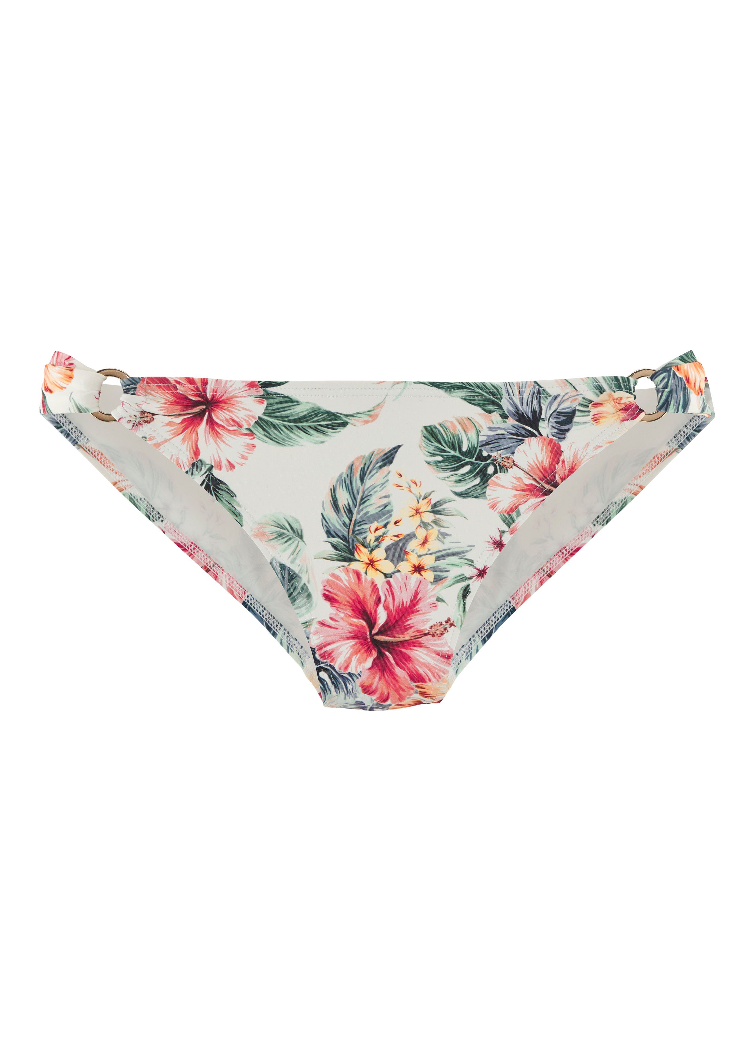 Lascana Bikinibroekje Salsa met sierringen en geweldig bloemenprint bikini broekjes maat 34 beige