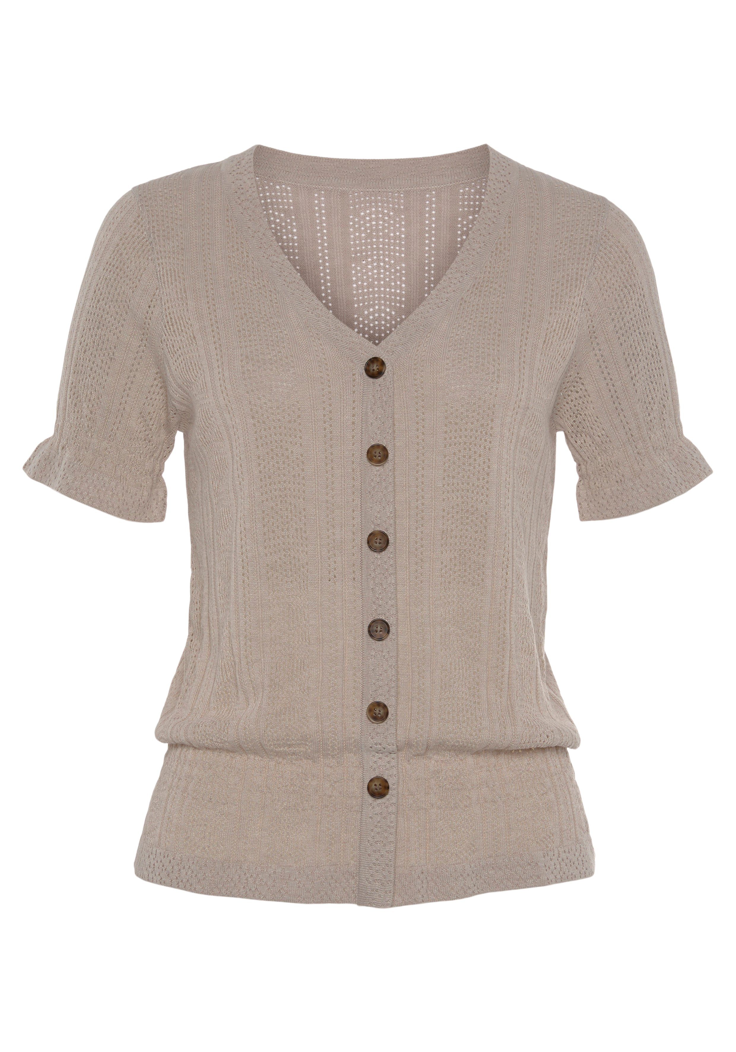 Vivance Shirt met korte mouwen Met sierknopjeslijst en smok-details