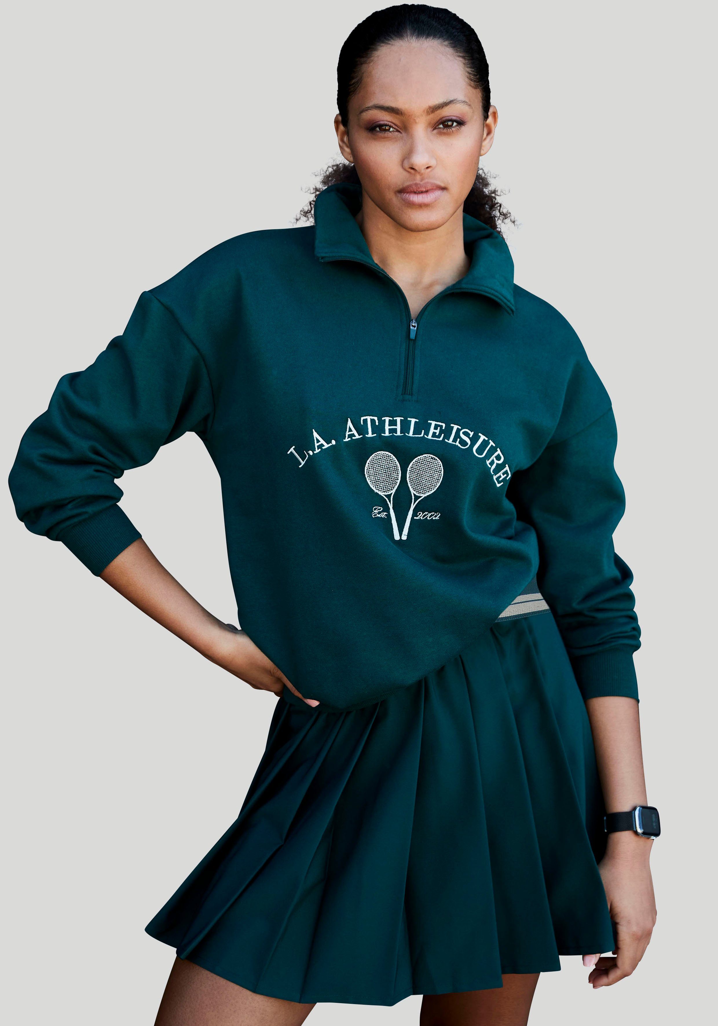 active by Lascana Sweatshirt Tennis met staande kraag en ritssluiting