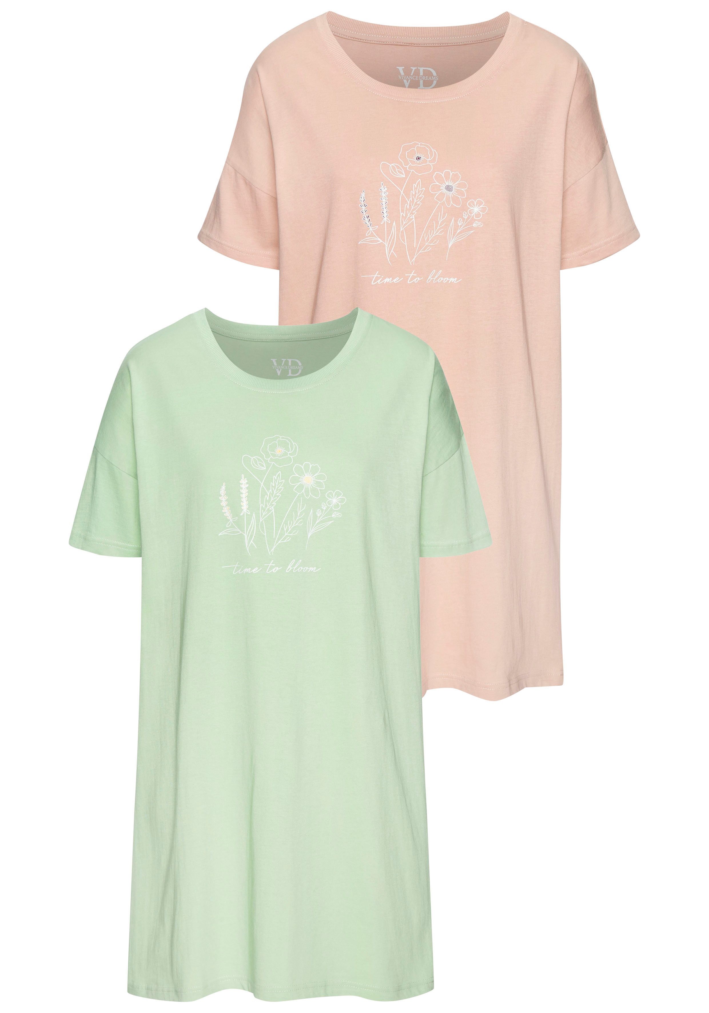 Vivance Dreams Big-shirt met fijn geschetste frontprint (2-delig, Set van 2)