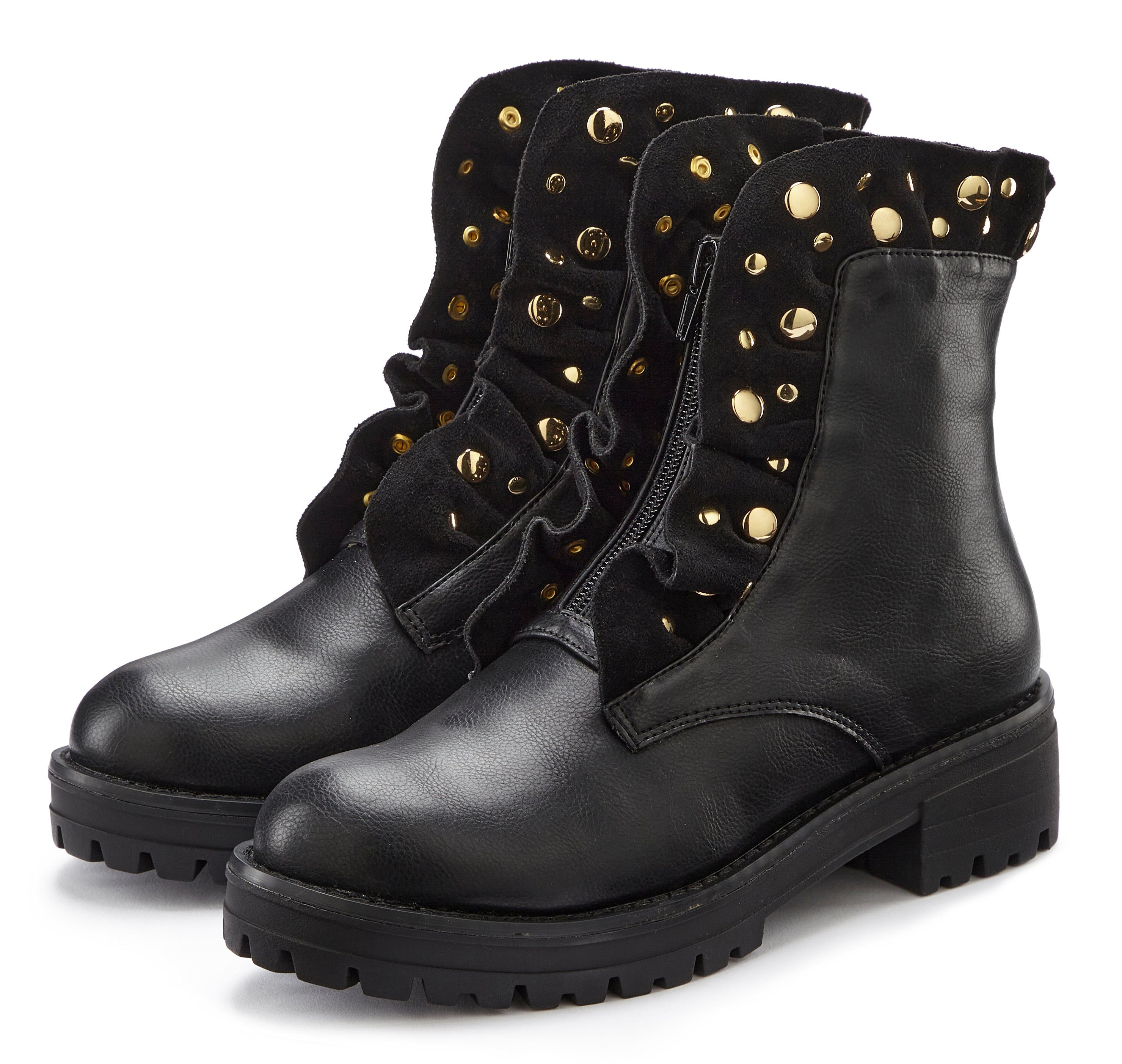 Lascana Laarzen met ritssluiting met glinsterende steentjes en kleine ruches, laarsjes, ankle boots