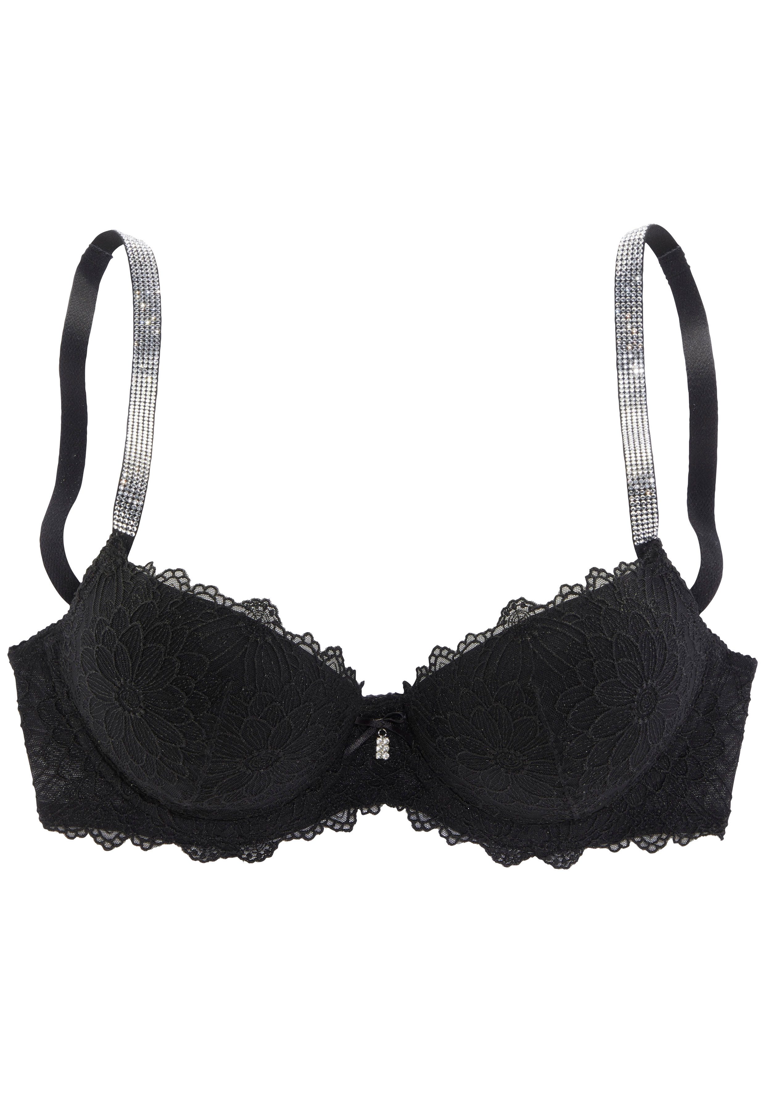 Lascana Push-up-bh met elegante strassbandjes, van geborduurd kant, sexy lingerie
