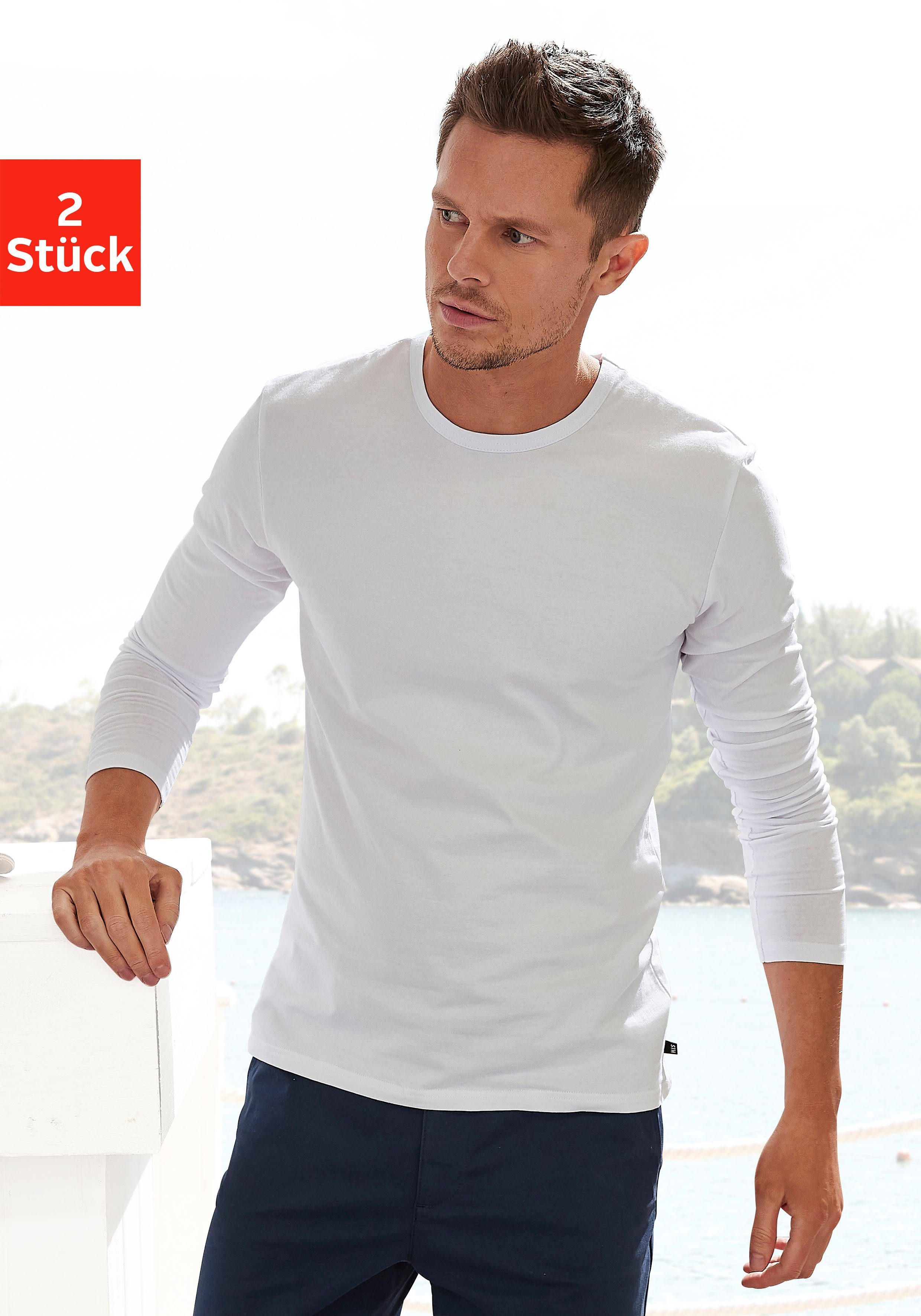 H.I.S Shirt met lange mouwen Dubbelpack onderhemd van katoenmix (2-delig, Set van 2)