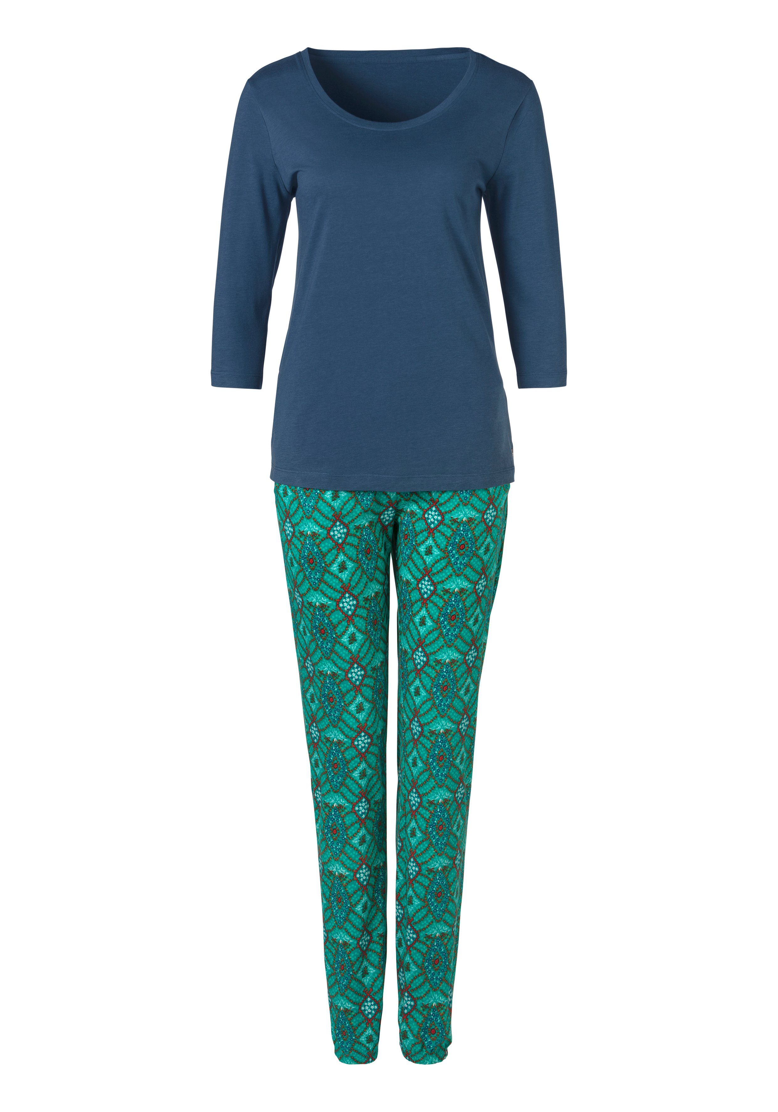 s.Oliver RED LABEL Beachwear Pyjama ornamentprint met 3/4-mouwen (2-delig, 1 stuk) pyjama's maat 36/38 blauw