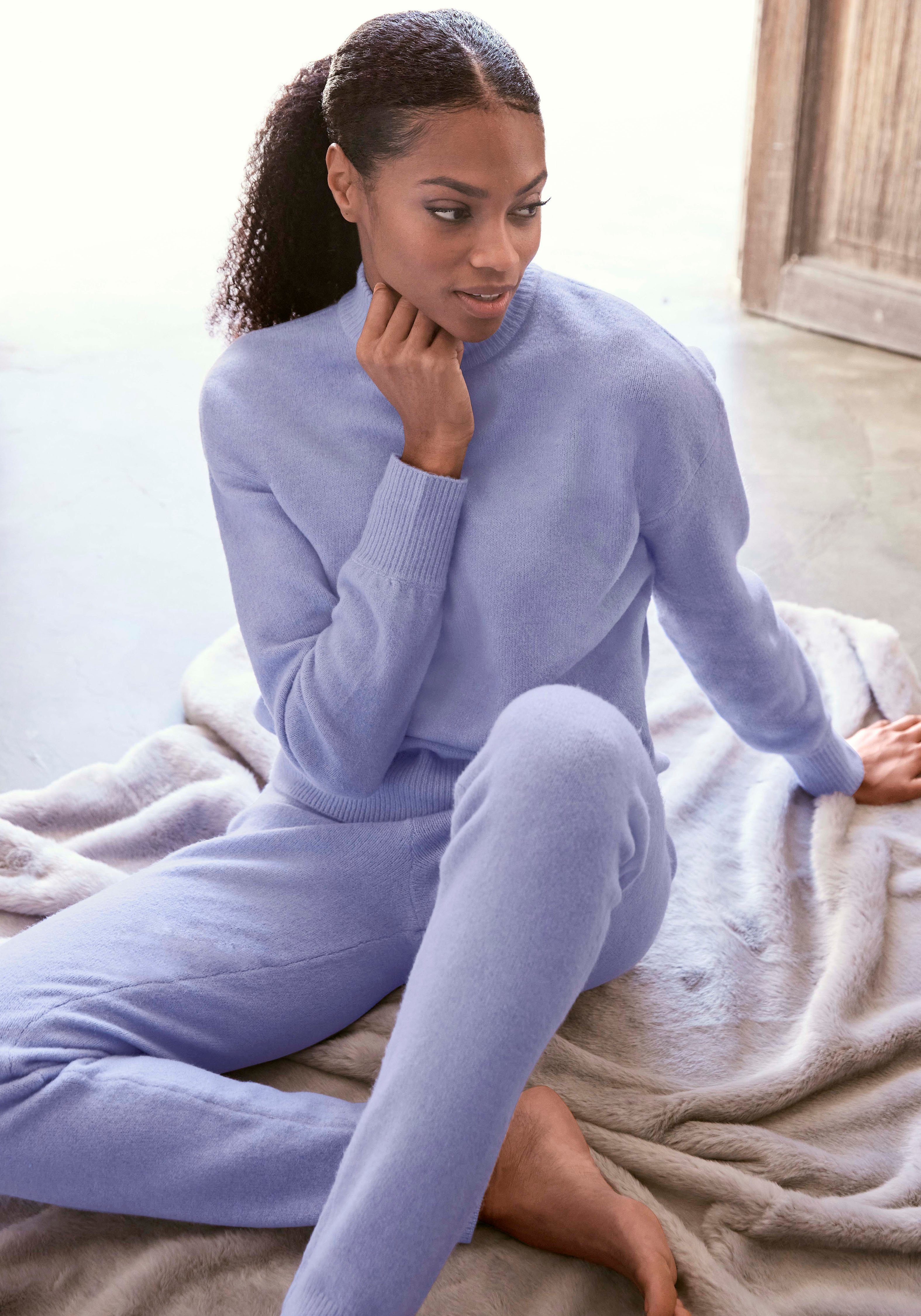 Lascana Gebreide trui -Lounge Pullover met staande kraag en ribboorden, loungewear