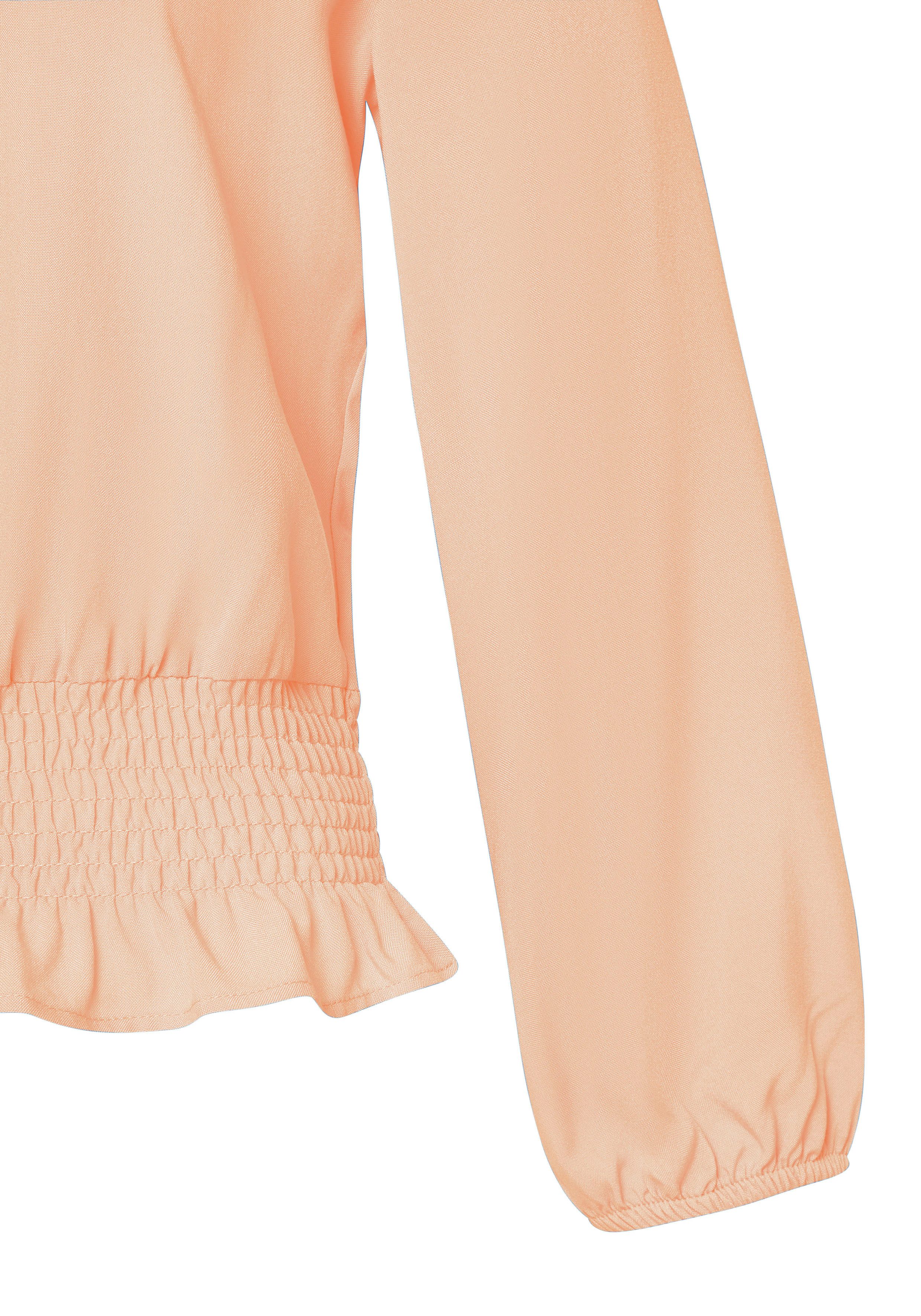 Buffalo Blouse met lange mouwen met brede smokzoom, zomerse damesblouse met v-hals