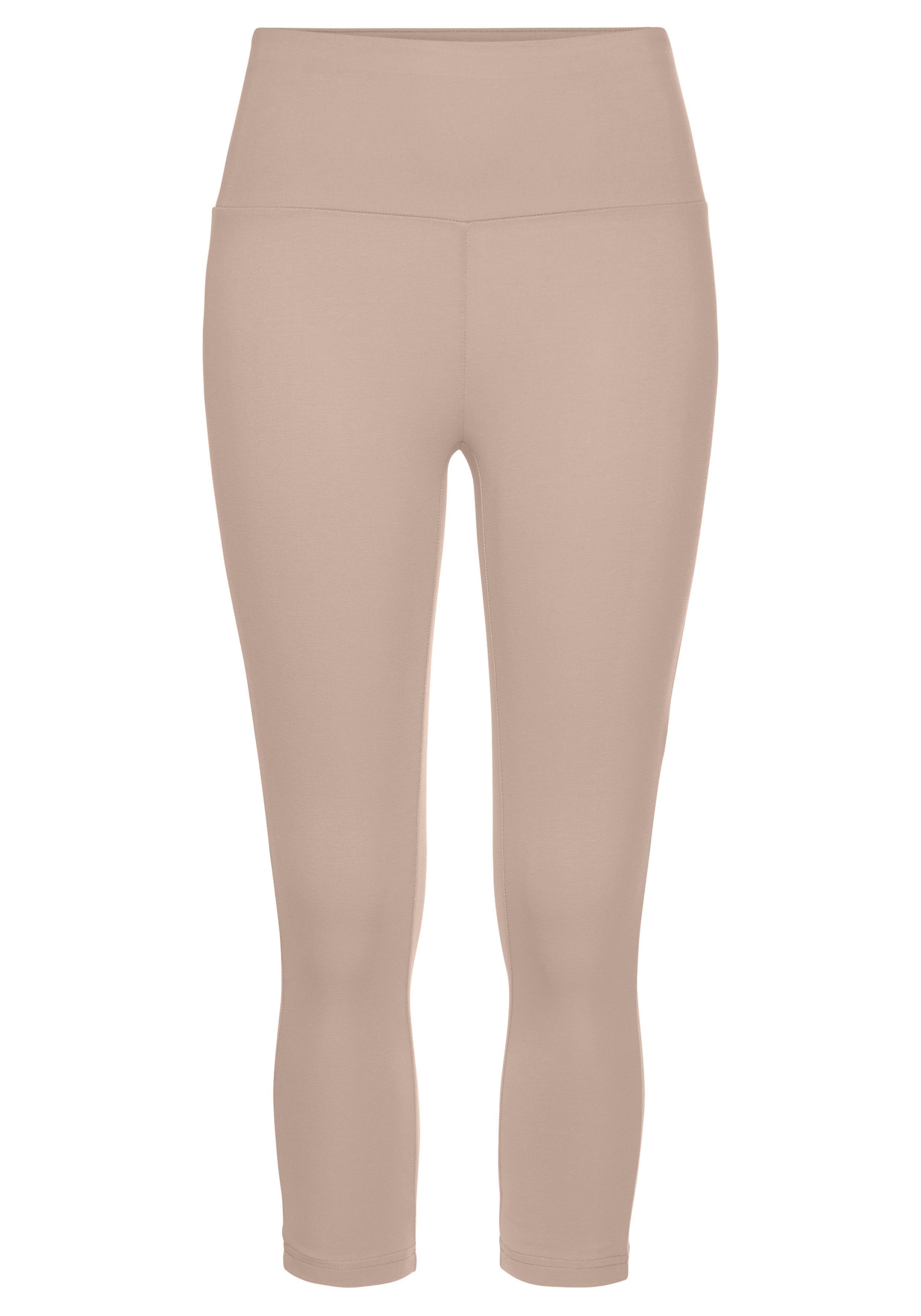 Lascana Caprilegging met brede zachte boord, loungewear mix & match maat 36/38 beige