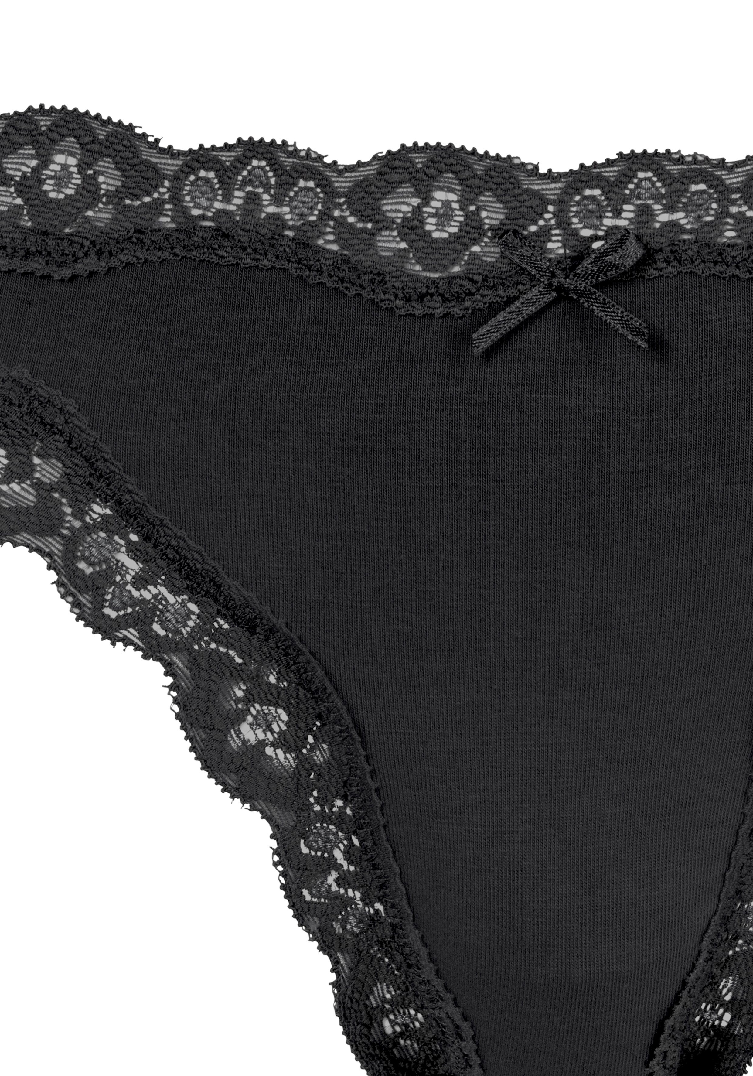 Lascana String met gebloemde kant (set, 3 stuks)