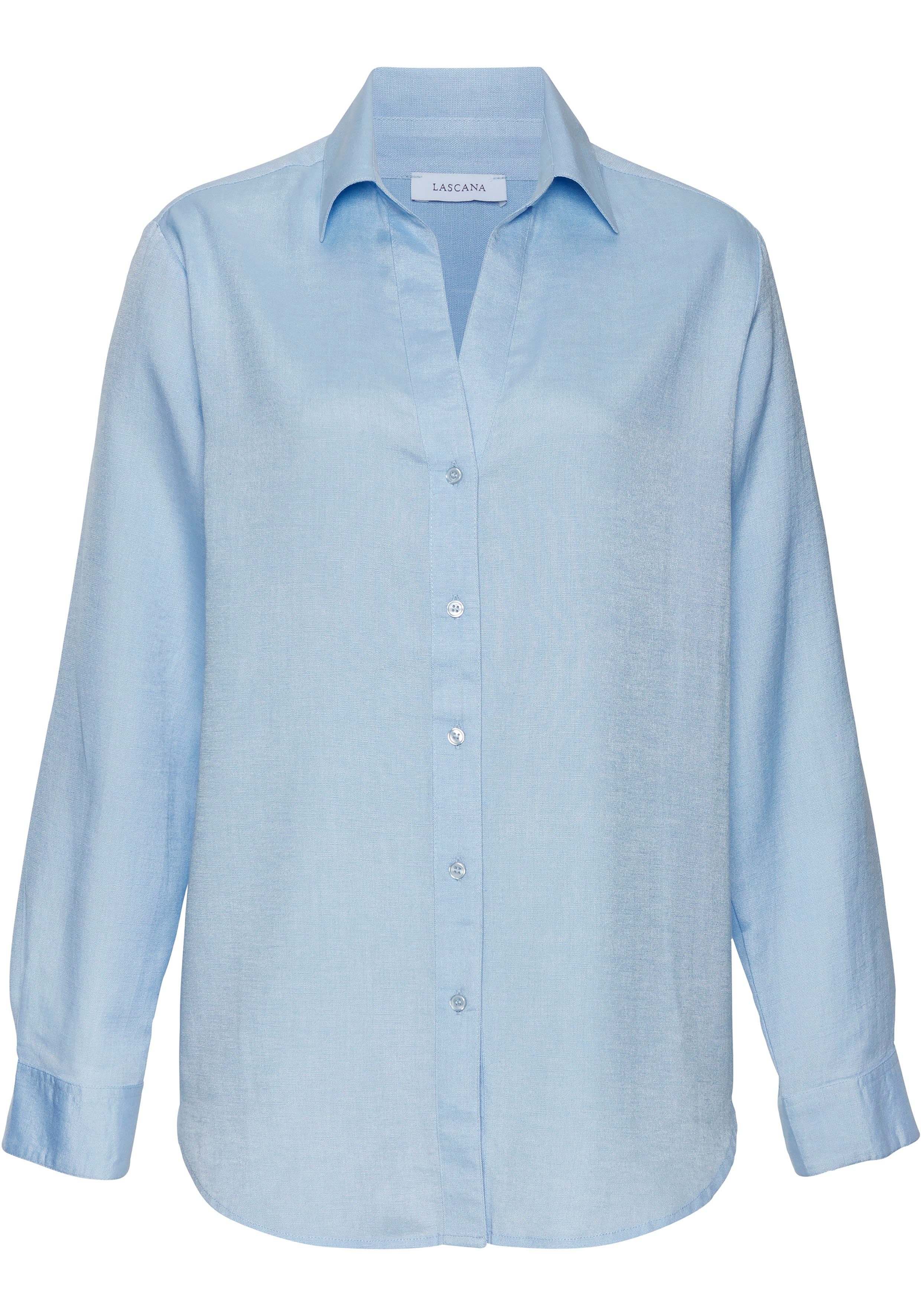Lascana Overhemdblouse van linnenmix, damesblouse met overhemdkraag en knoopsluiting strandtops maat 34 blauw