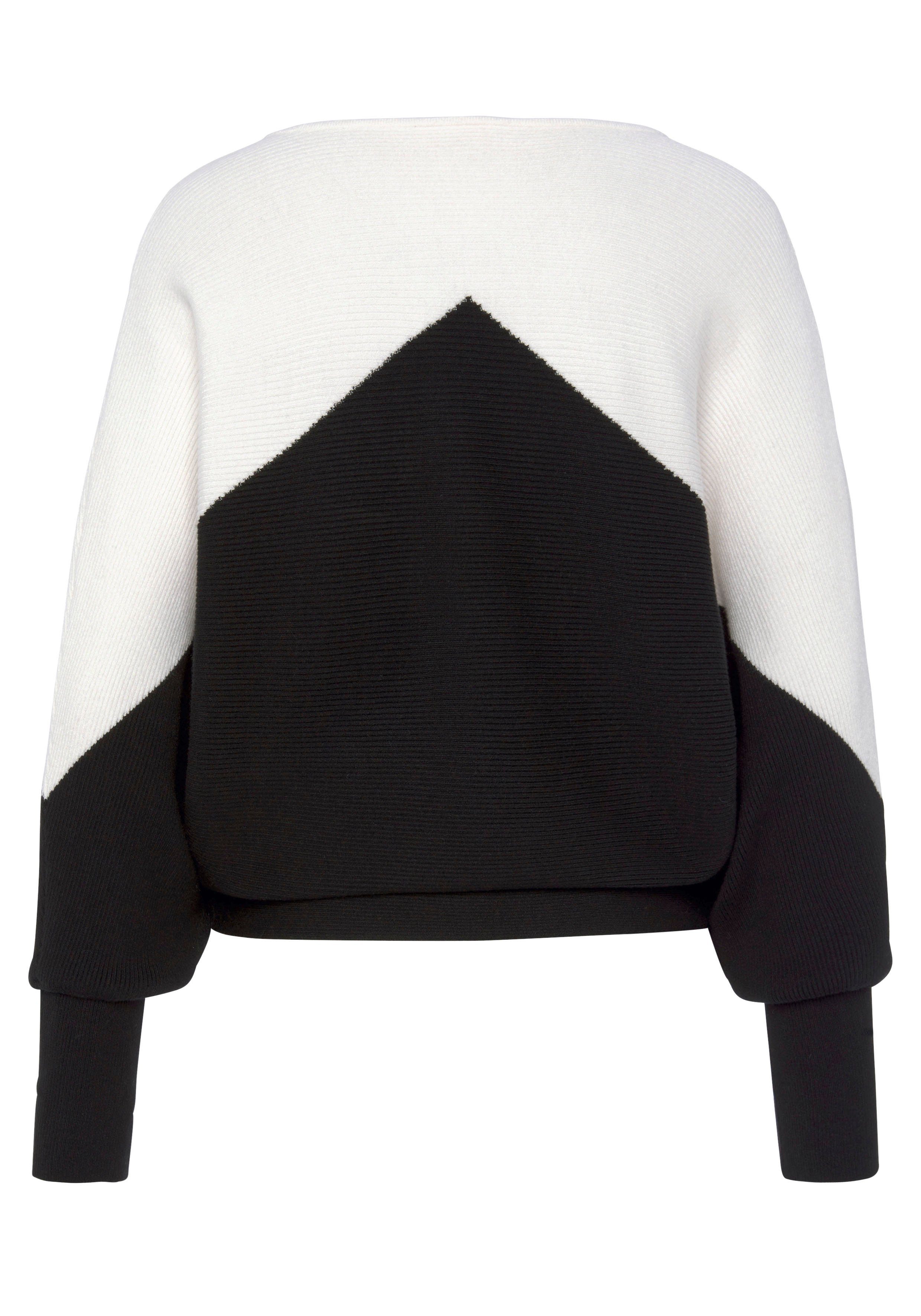 Lascana Gebreide trui met colorblock-look en lichte vleermuismouwen