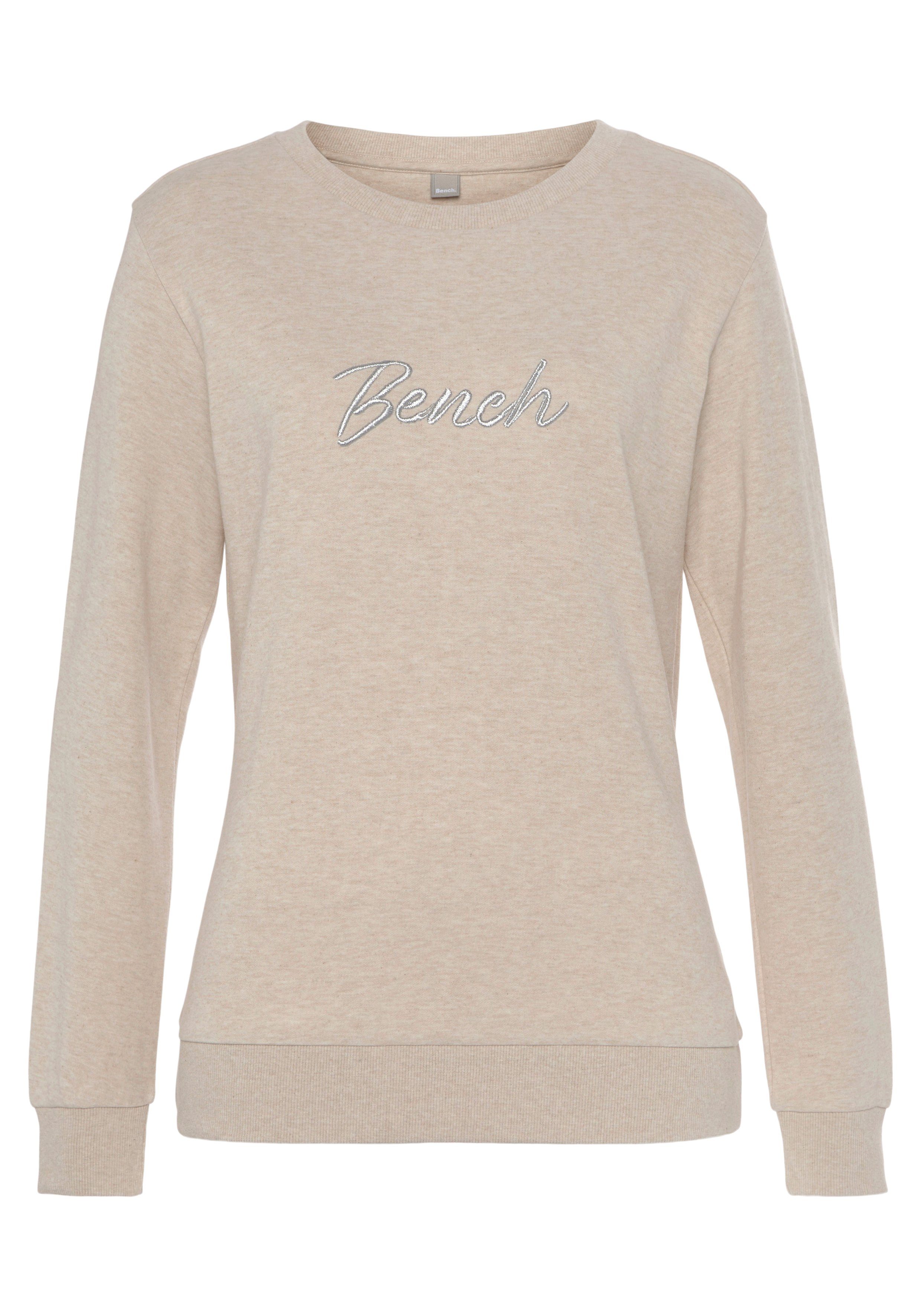 Bench. Loungewear Sweatshirt Loungeshirt met glanzende logo-borduurwerk, loungewear tops & hoodies maat 48/50 beige
