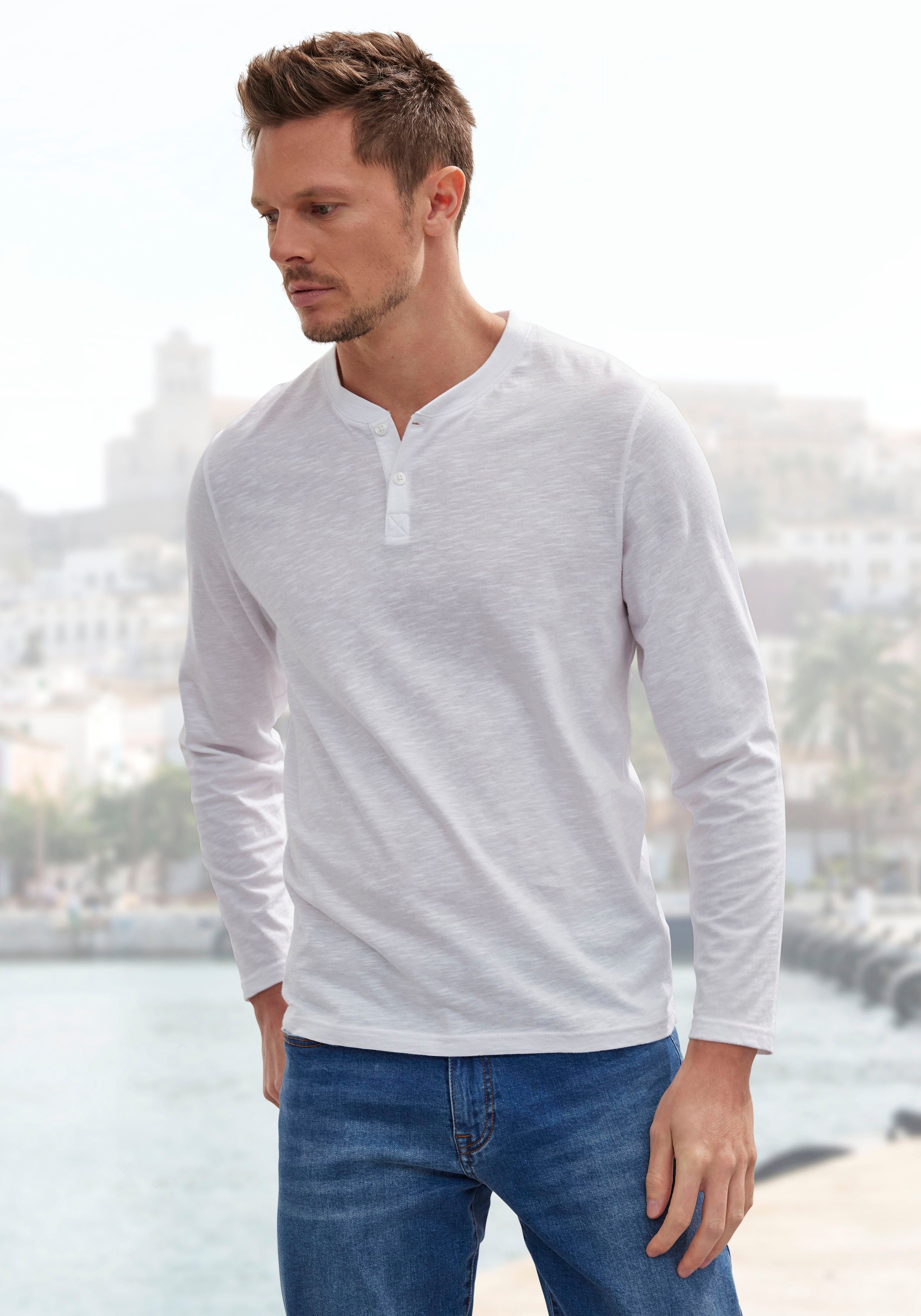 H.I.S Shirt met lange mouwen Shirt met knoopsluiting van gestructureerde katoenkwaliteit (set, 2-delig)