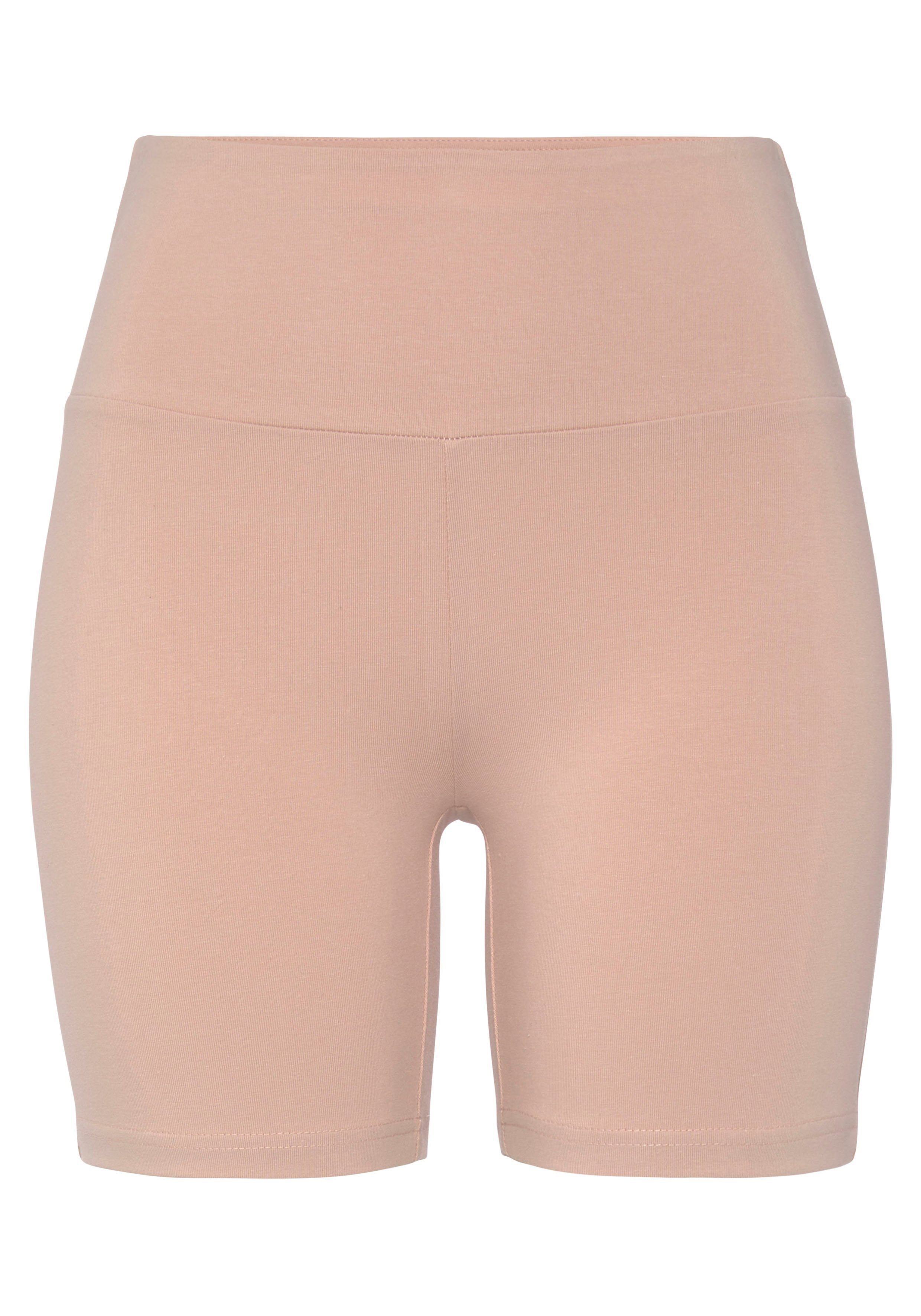 Lascana Short met brede boord en logoprint mix & match maat 36/38 beige
