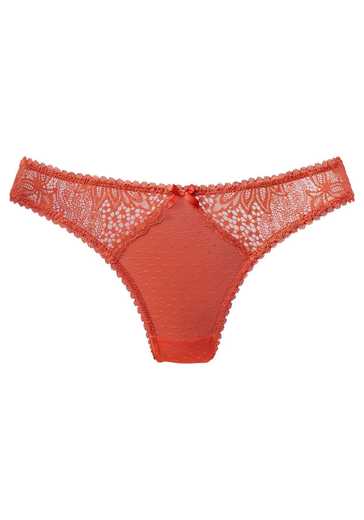 Vivance String met kanten inzetten opzij in gebloemde look strings maat 32/34 geel