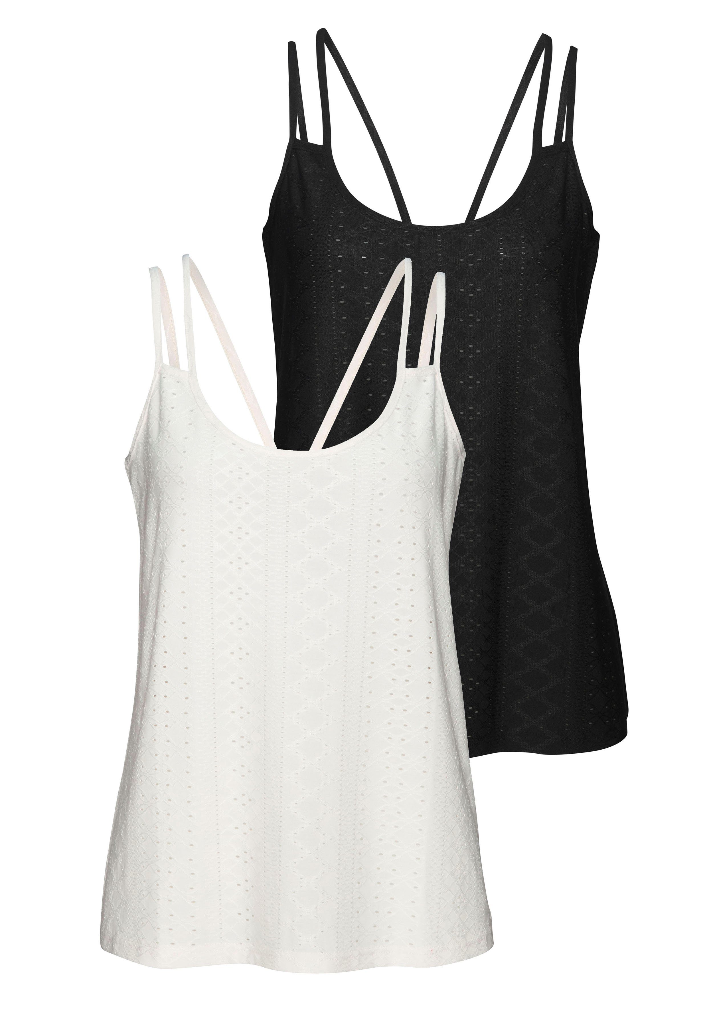 Vivance Top met spaghettibandjes Met broderie anglaise in een gemakkelijk te onderhouden kwaliteit (2-delig, Set van 2)
