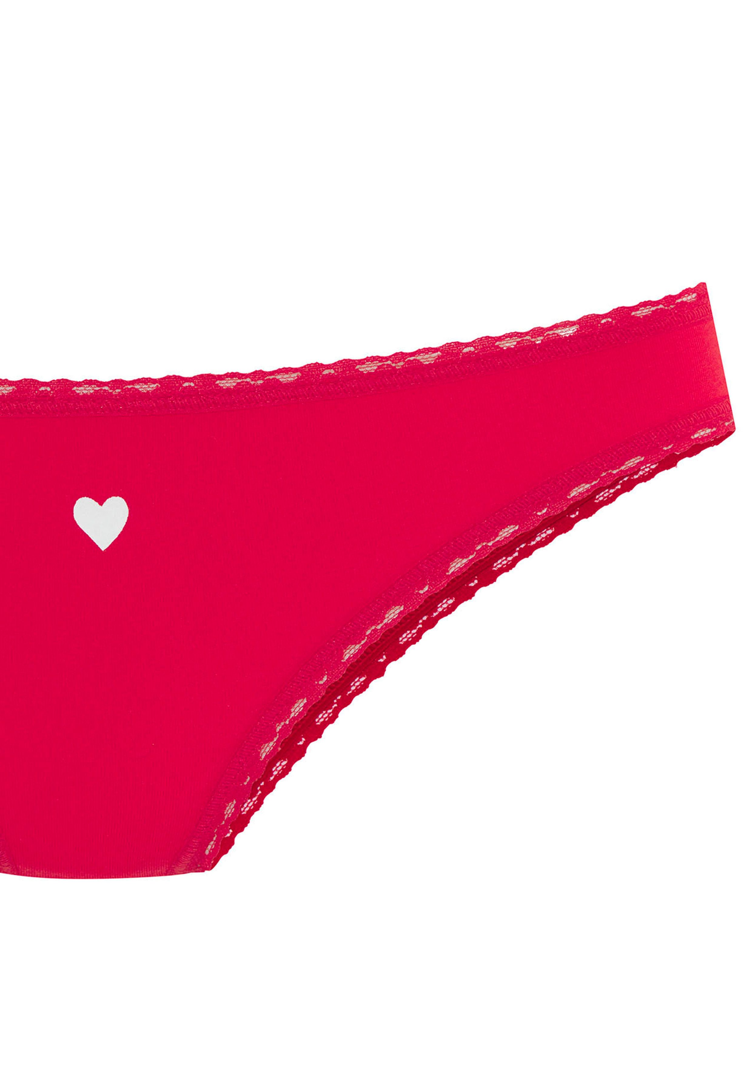 Lascana Brazilian slip met schattige hartjesprints en van elastische katoenkwaliteit (Set van 5)