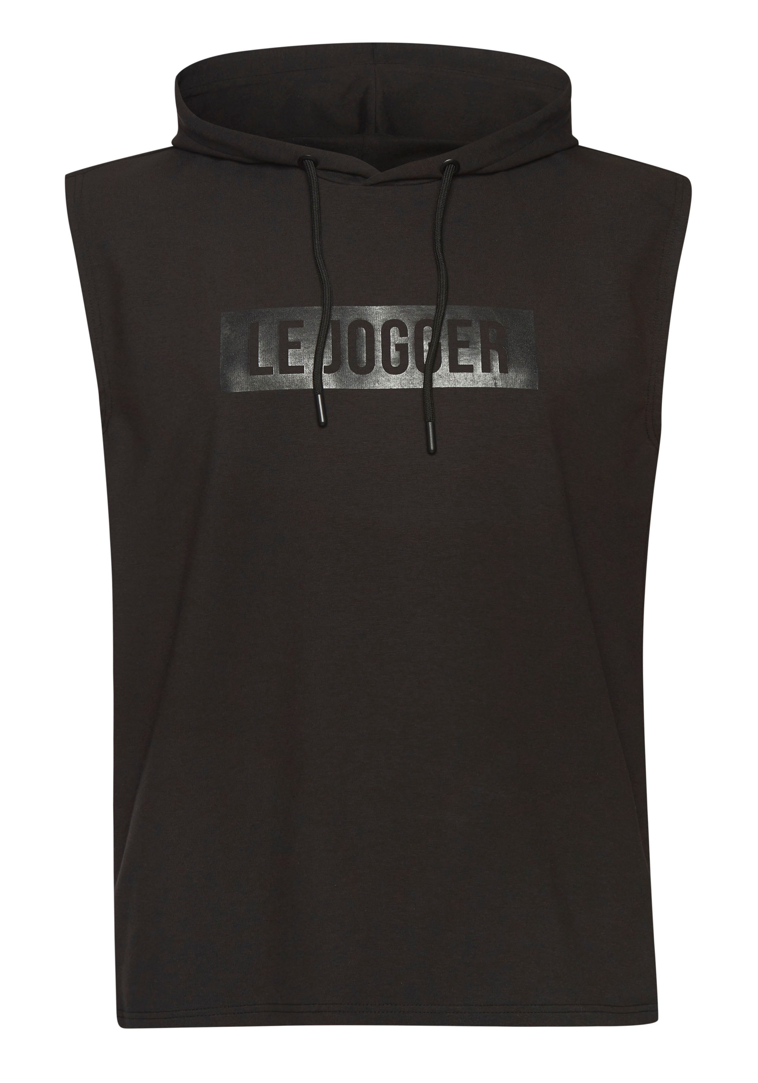 le jogger® Capuchontrui met print en koordtrek heren maat XL (56/58) zwart