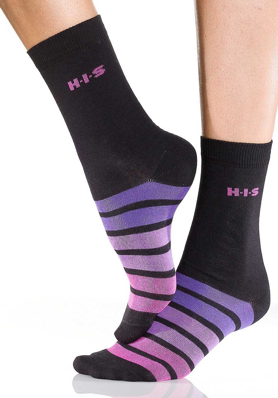 H.I.S Vrijetijdssokken met veelkleurig streepdessin (set, 7 paar) sokken maat 39-42 zwart