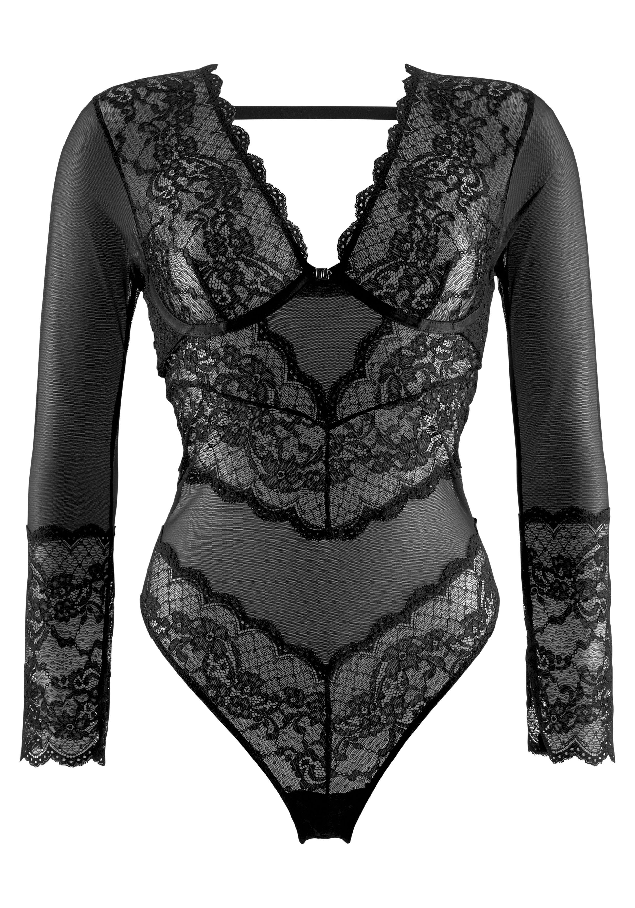 Jette Joop Body met lange mouwen in een verleidelijke, transparante look, sexy lingerie, sexy ondergoed