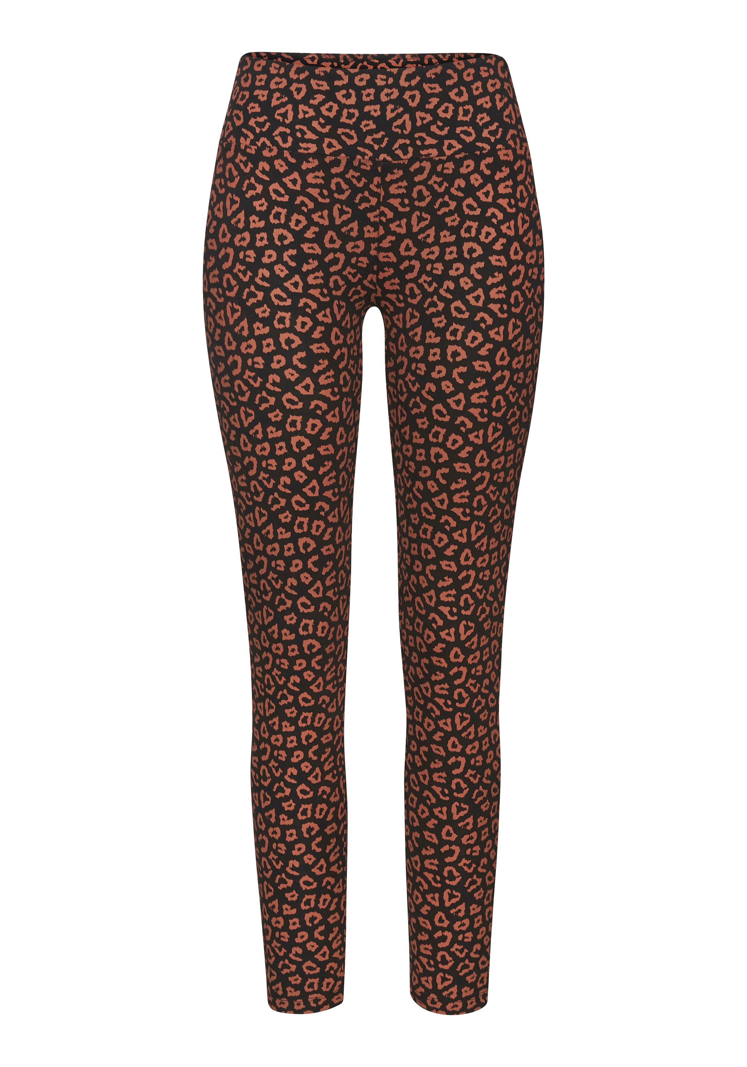Lascana Legging Sweatleggings met brede band in leeuwprint, loungewear lounge broeken maat 44/46 zwart