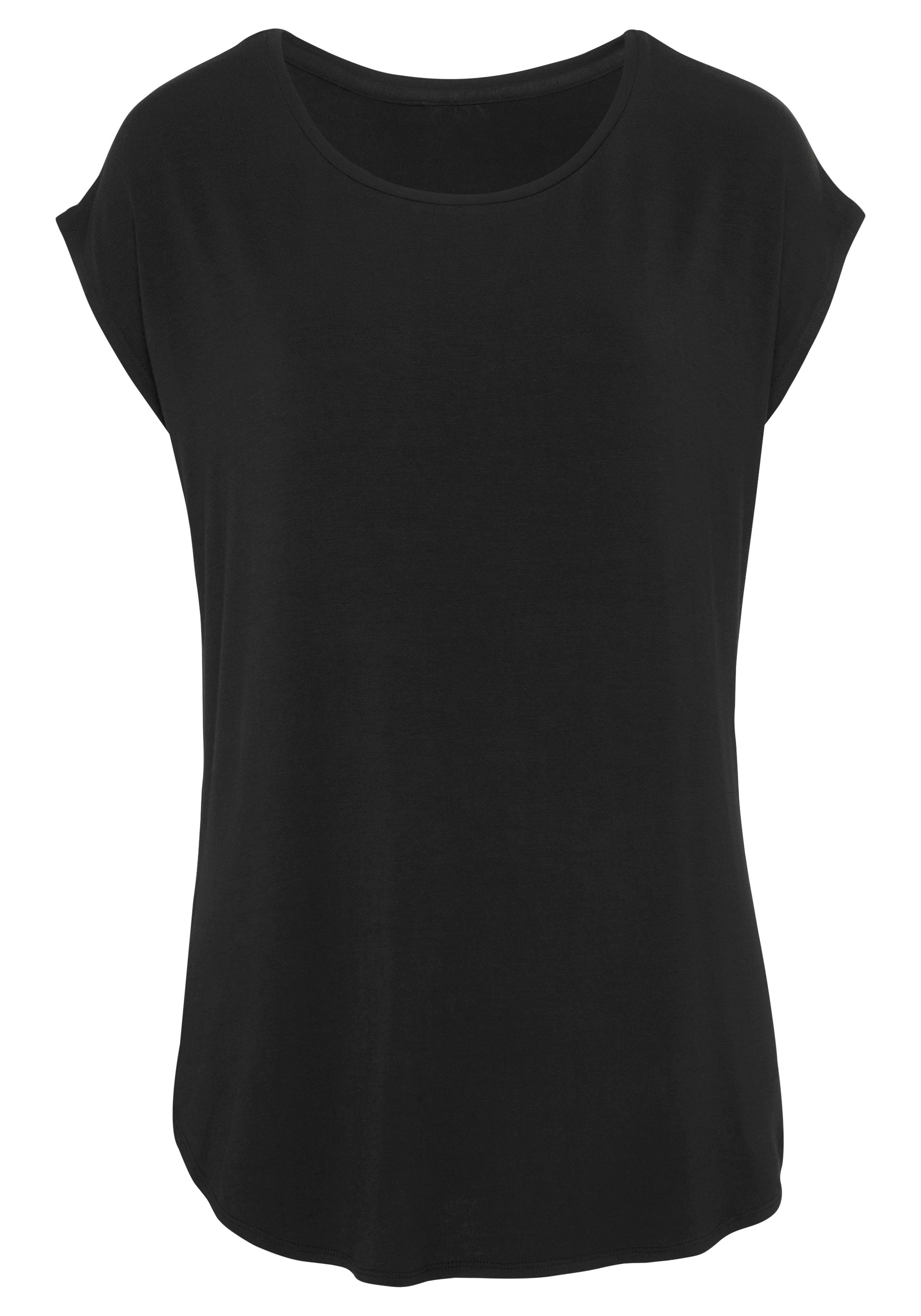 Lascana Lang shirt Met sterk afgeronde zoom van zachte viscose-stretch (2-delig, Set van 2)