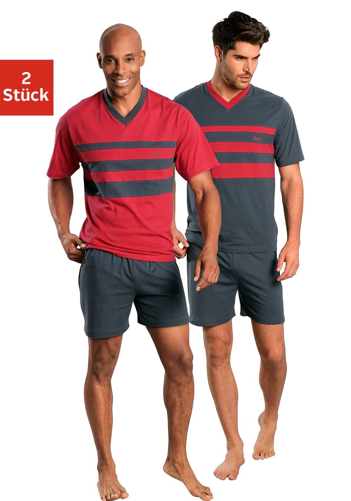 le jogger® Pyjama met contrastkleurige inzetten voor (4-delig, Set van 2)