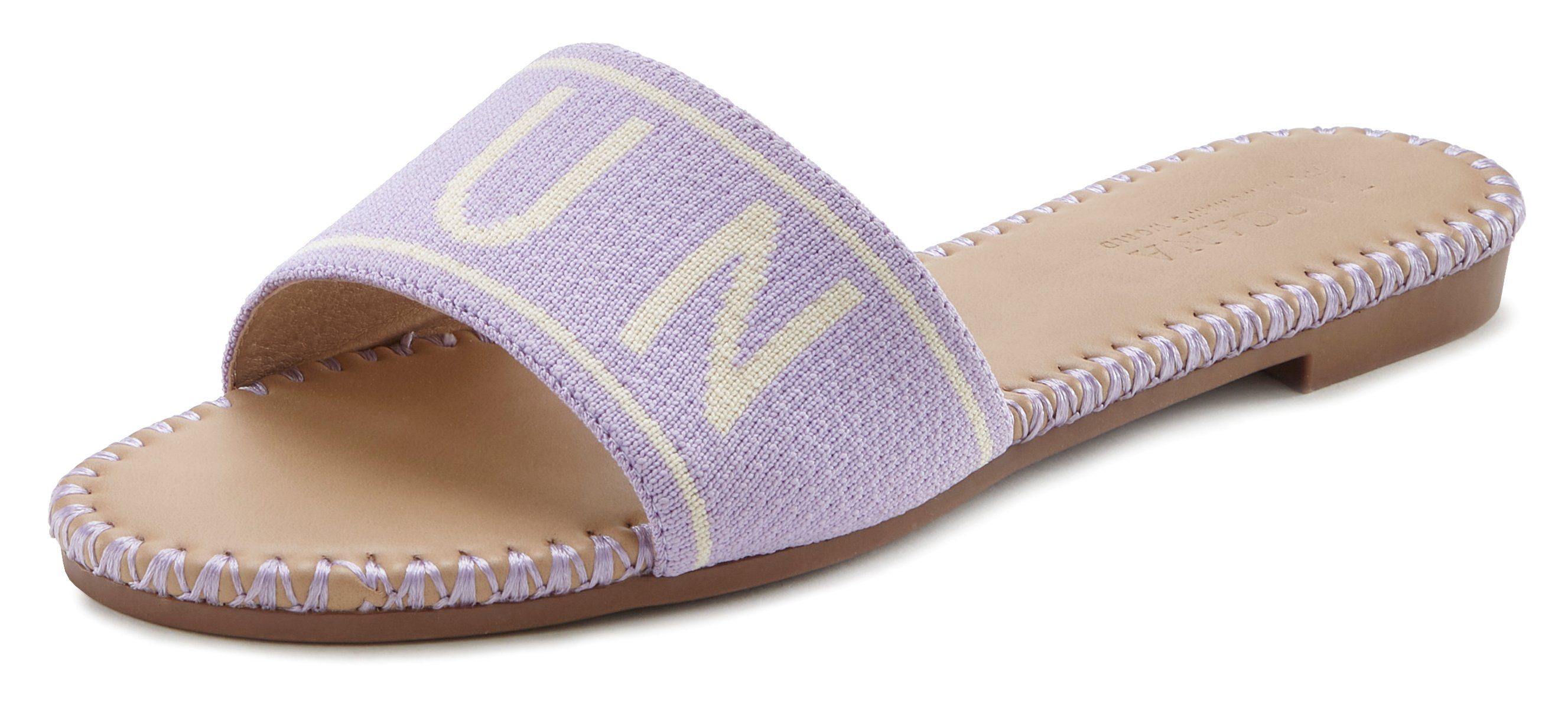Lascana Slippers Mule, sandaal, open schoen van textiel met modieuze opdruk VEGAN