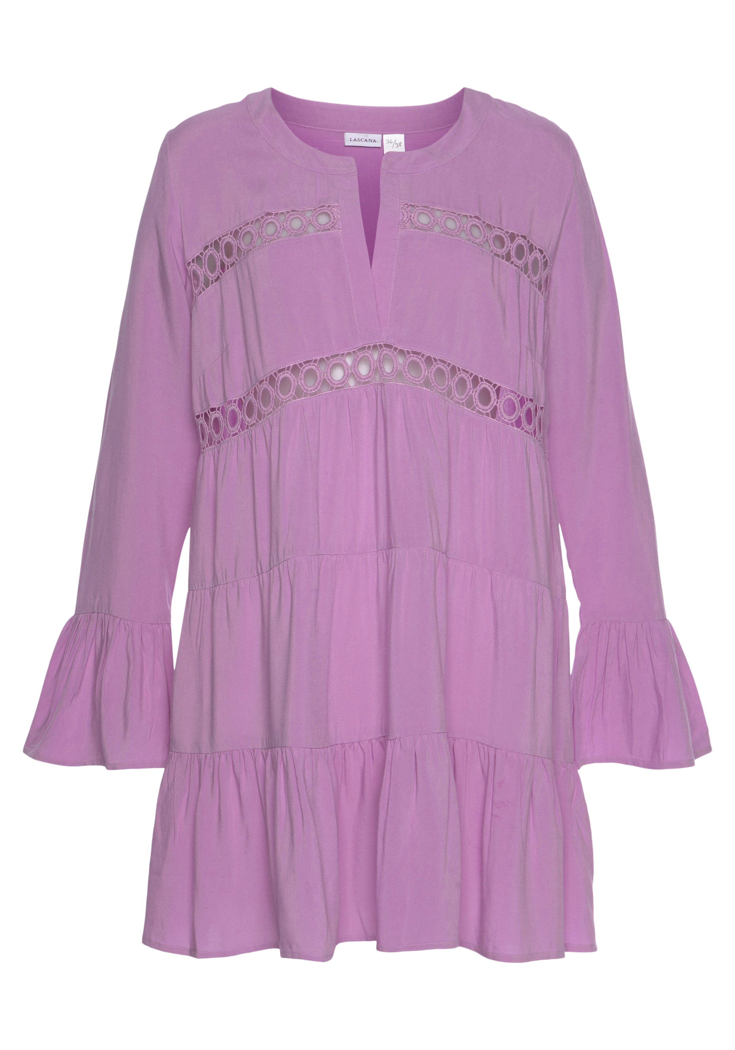 Lascana Lange blouse met kanten inzetstukken, tuniek, blousejurk, strandkleding