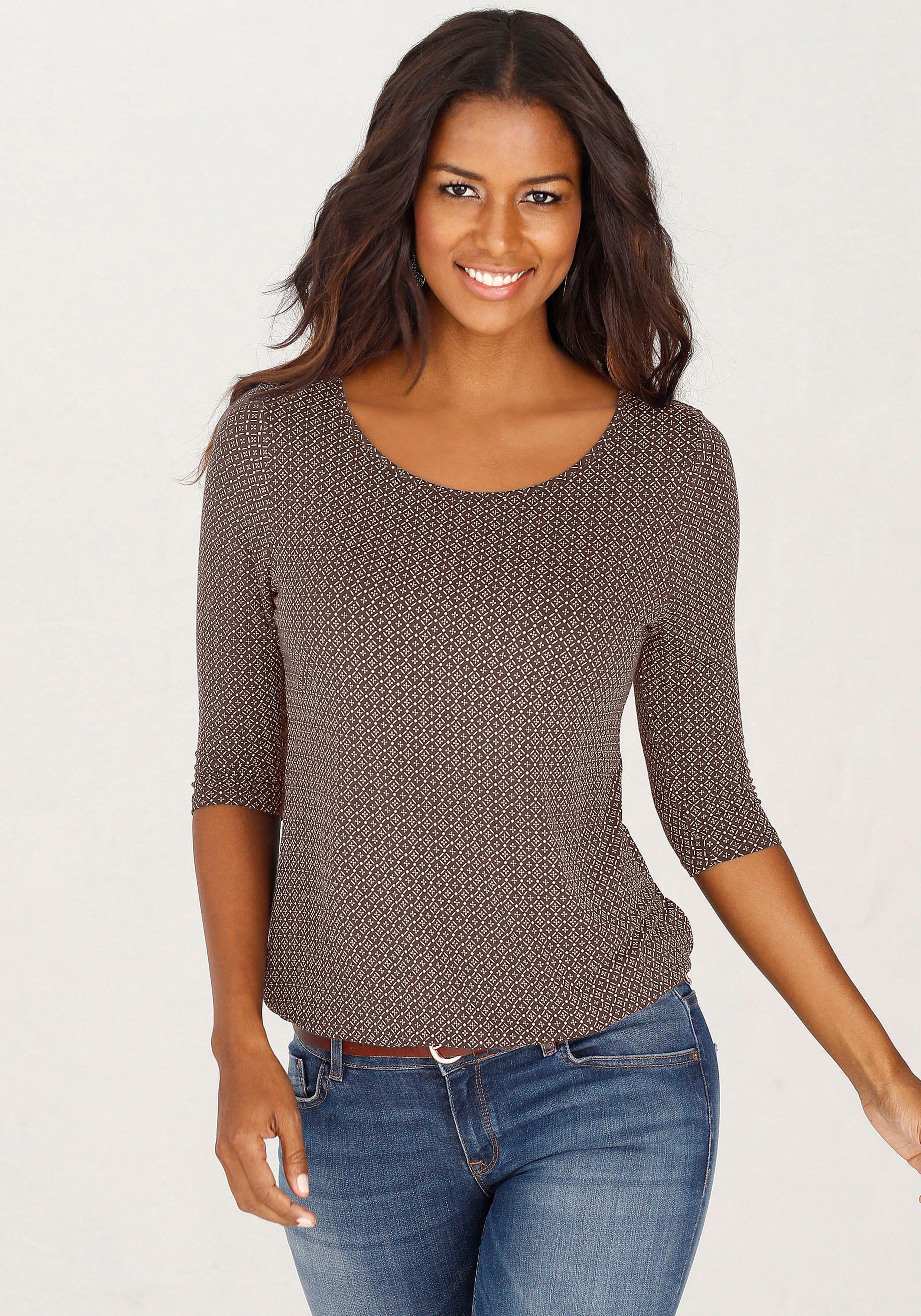 Lascana Shirt met 3/4-mouwen Met modieuze cut out van zachte viscose-stretch (Set van 2)