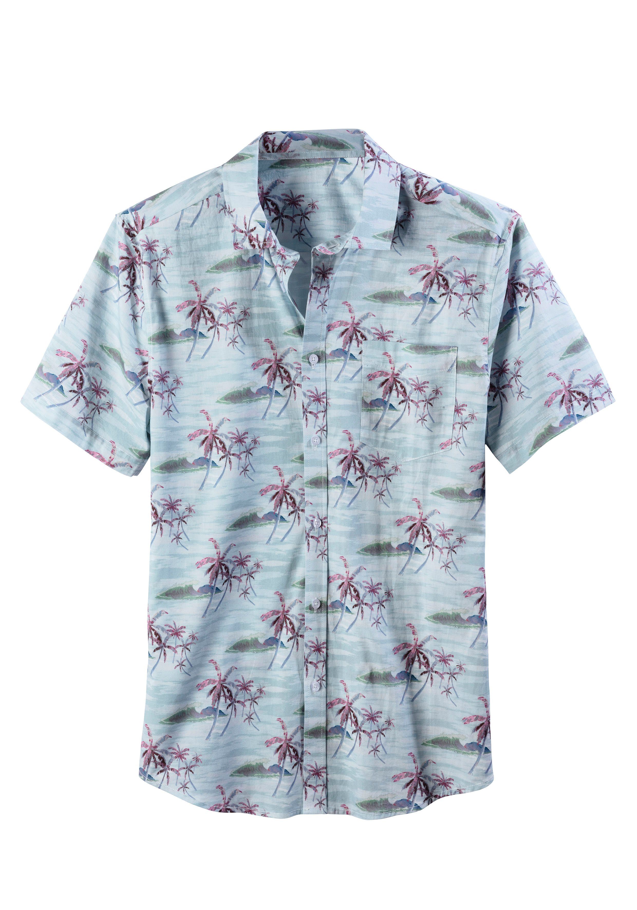 Beachtime Hawaï-overhemd Regular fit korte mouw, vrijetijdshemd met palmprint, puur katoen heren maat S (37/38) blauw