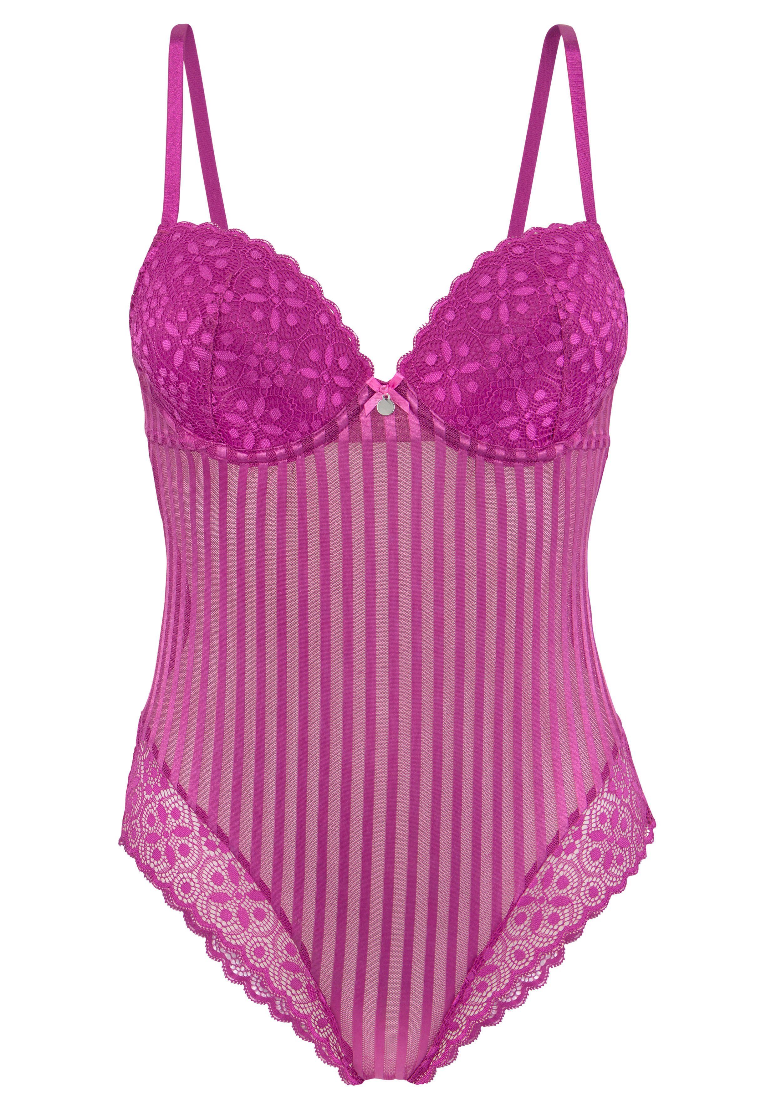 s.Oliver RED LABEL Beachwear Body AMELIE in modieuze streep-look, sexy dessous body's maat 70 B paars