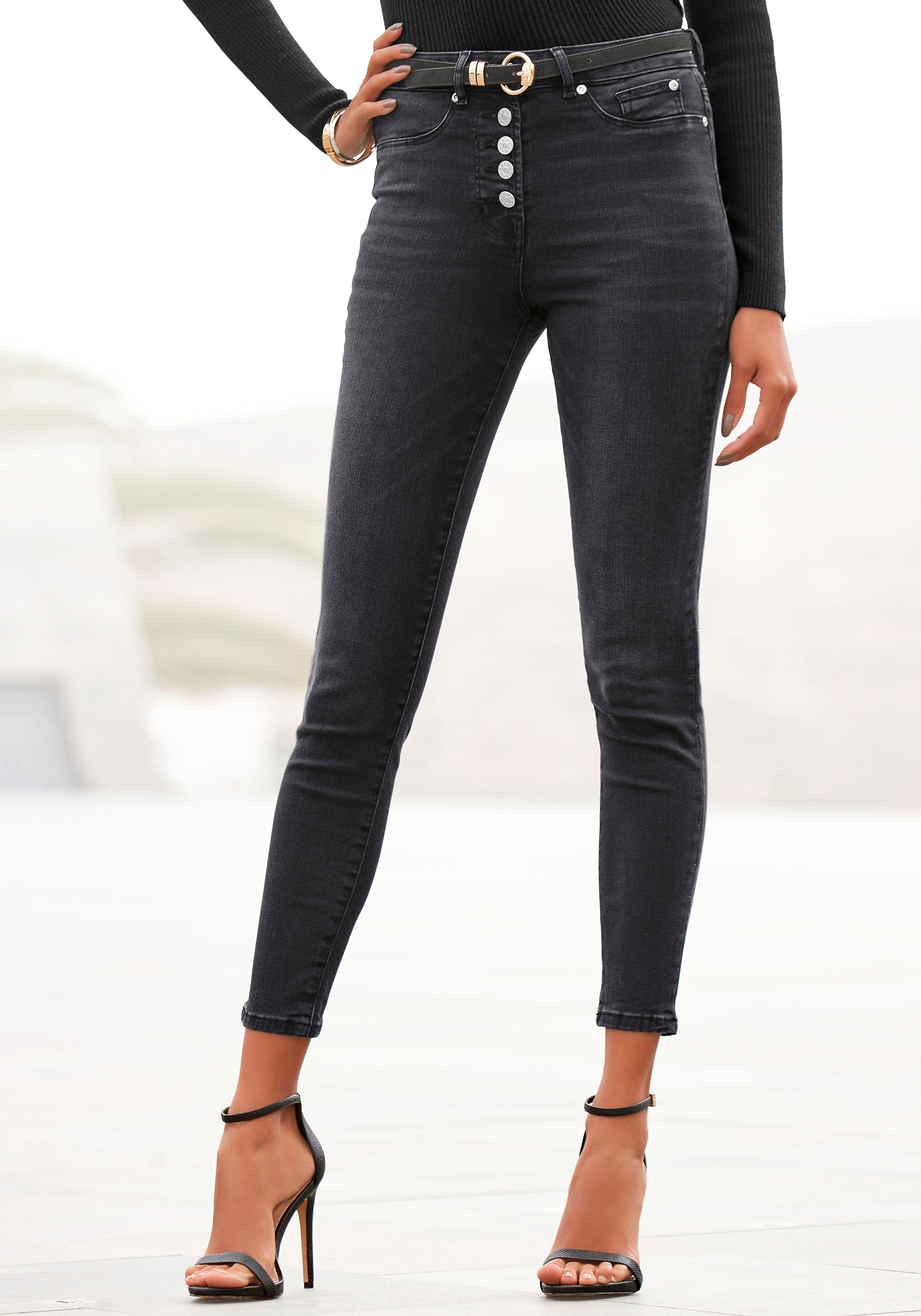 noodzaak Tegenstrijdigheid Interactie Buffalo High-waist jeans met modieuze knoopsluiting bestel je online |  LASCANA