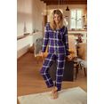 h.i.s pyjama met ruitmotief all-over van flanel blauw
