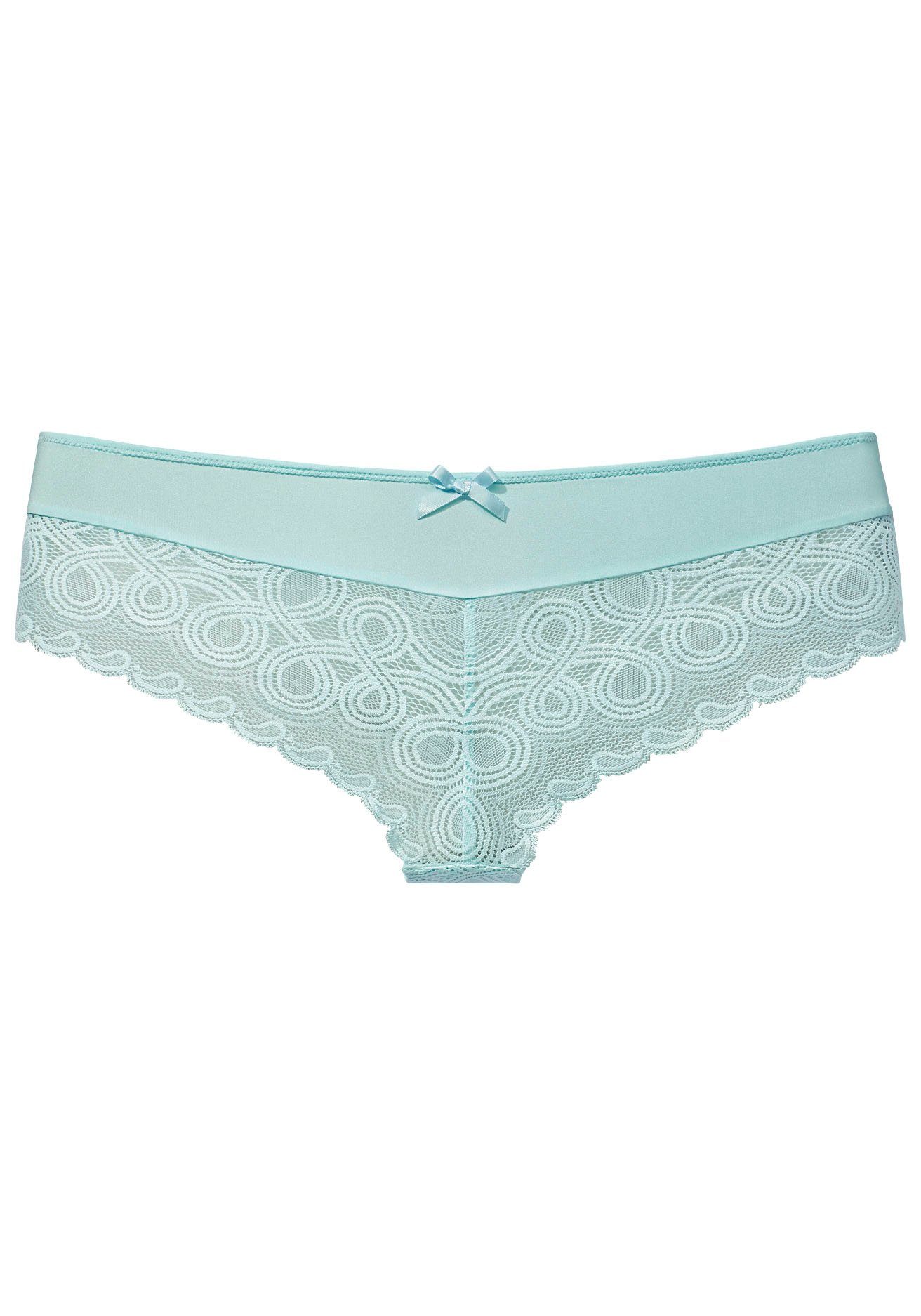 Lascana Stringpants met extravagante kant en sierstrik strings maat 36/38 blauw