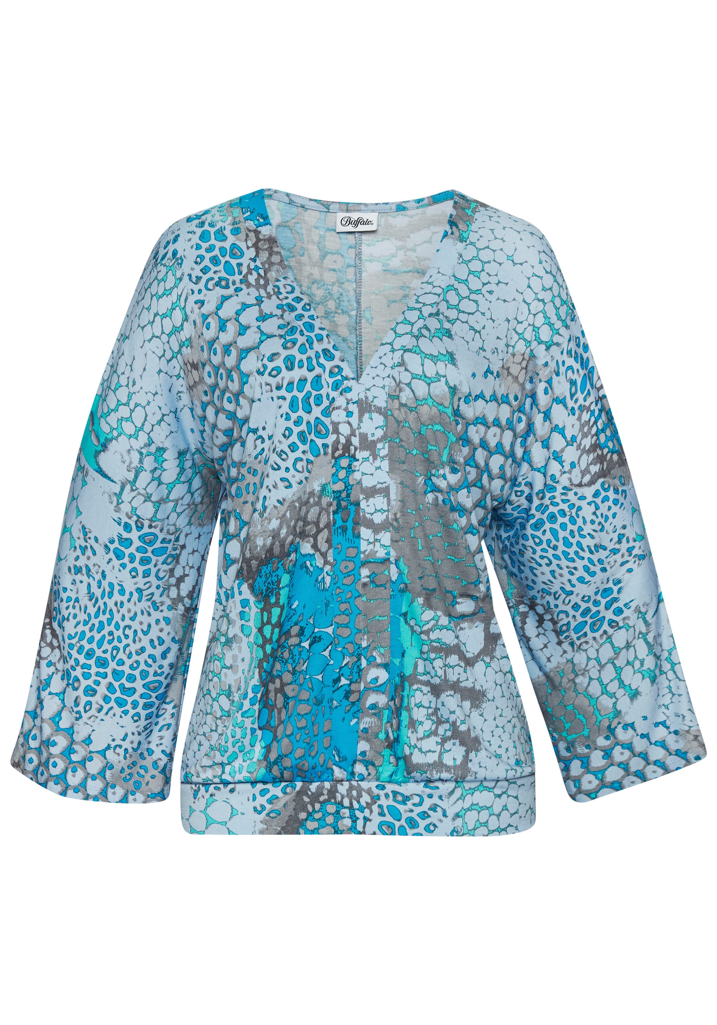 Buffalo Shirt met vleermuismouwen met animalprint, losse blouse met v-hals, blouseshirt