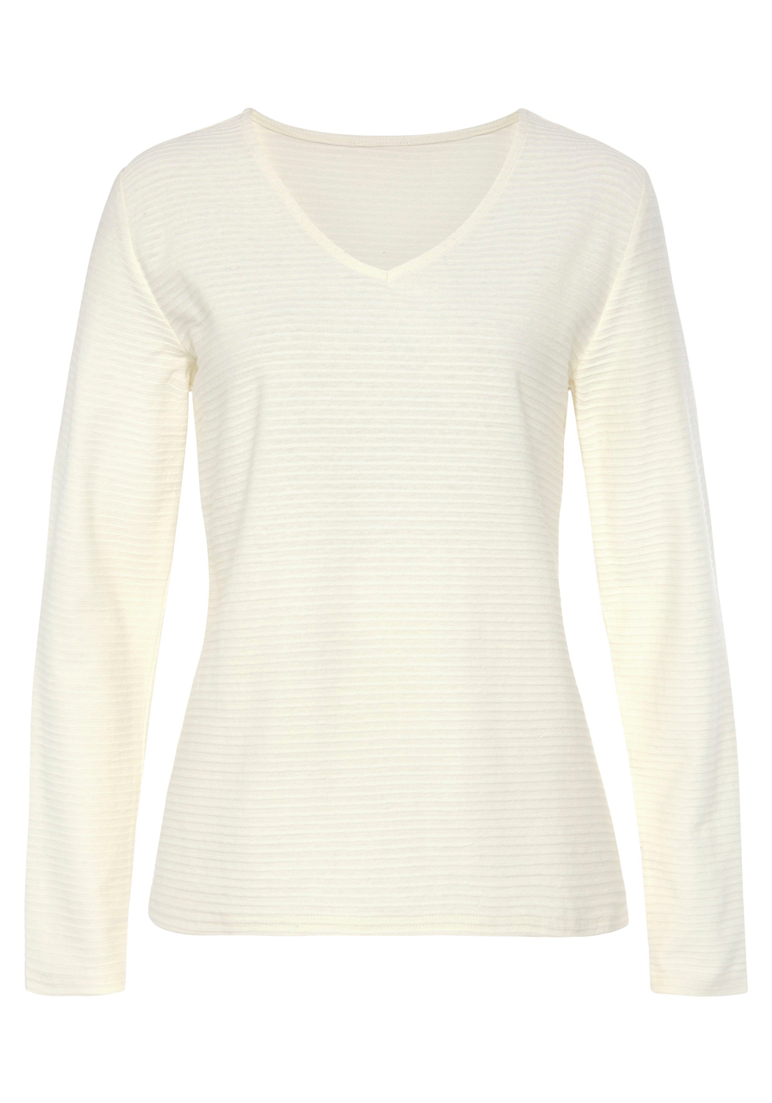 Lascana Shirt met lange mouwen Met streepstructuur in een zachte katoenkwaliteit (2-delig, Set van 2)
