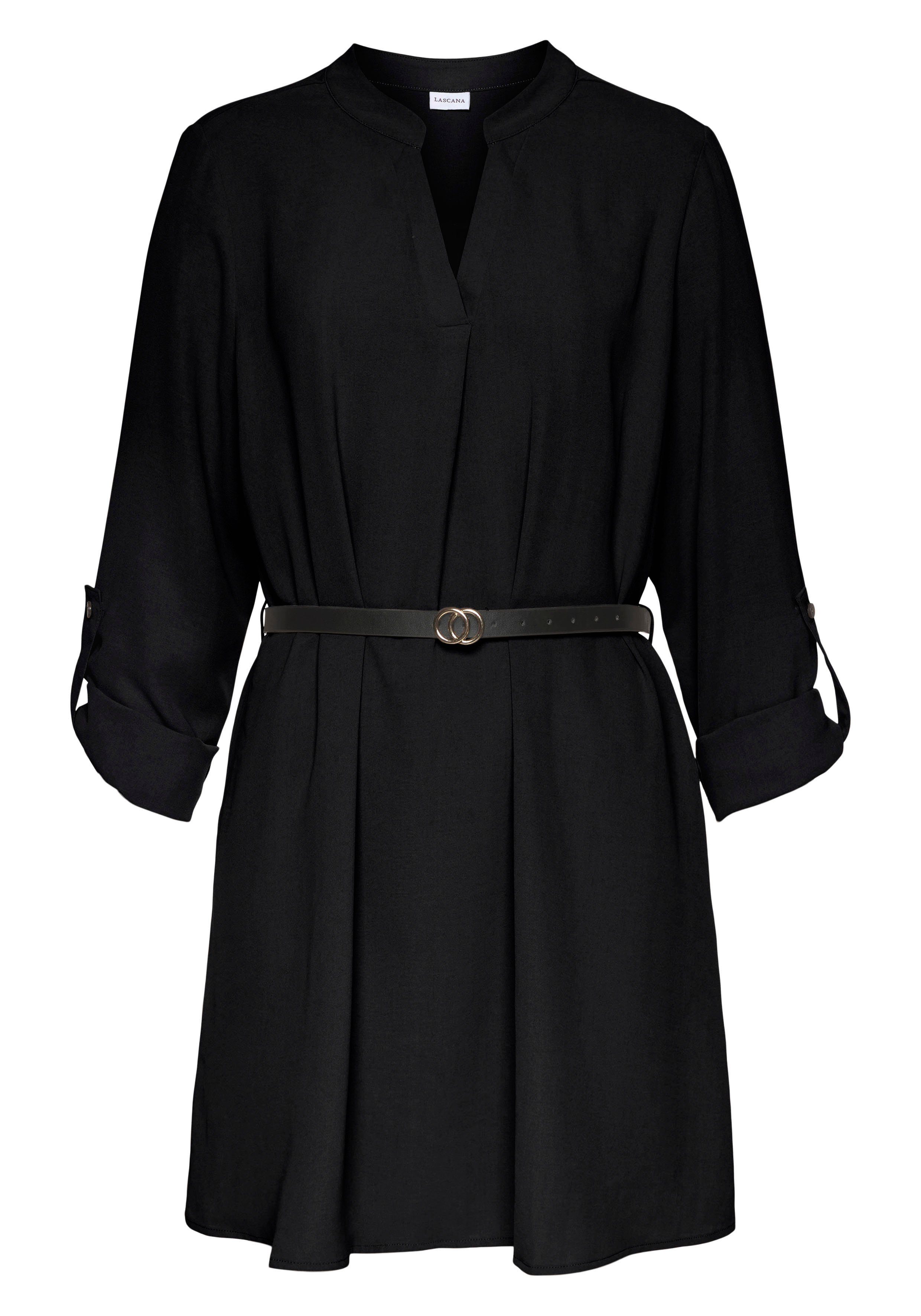 Lascana Lange blouse van gekreppte stof, losse blousejurk, elegant-chic (Met riem in leer-look)