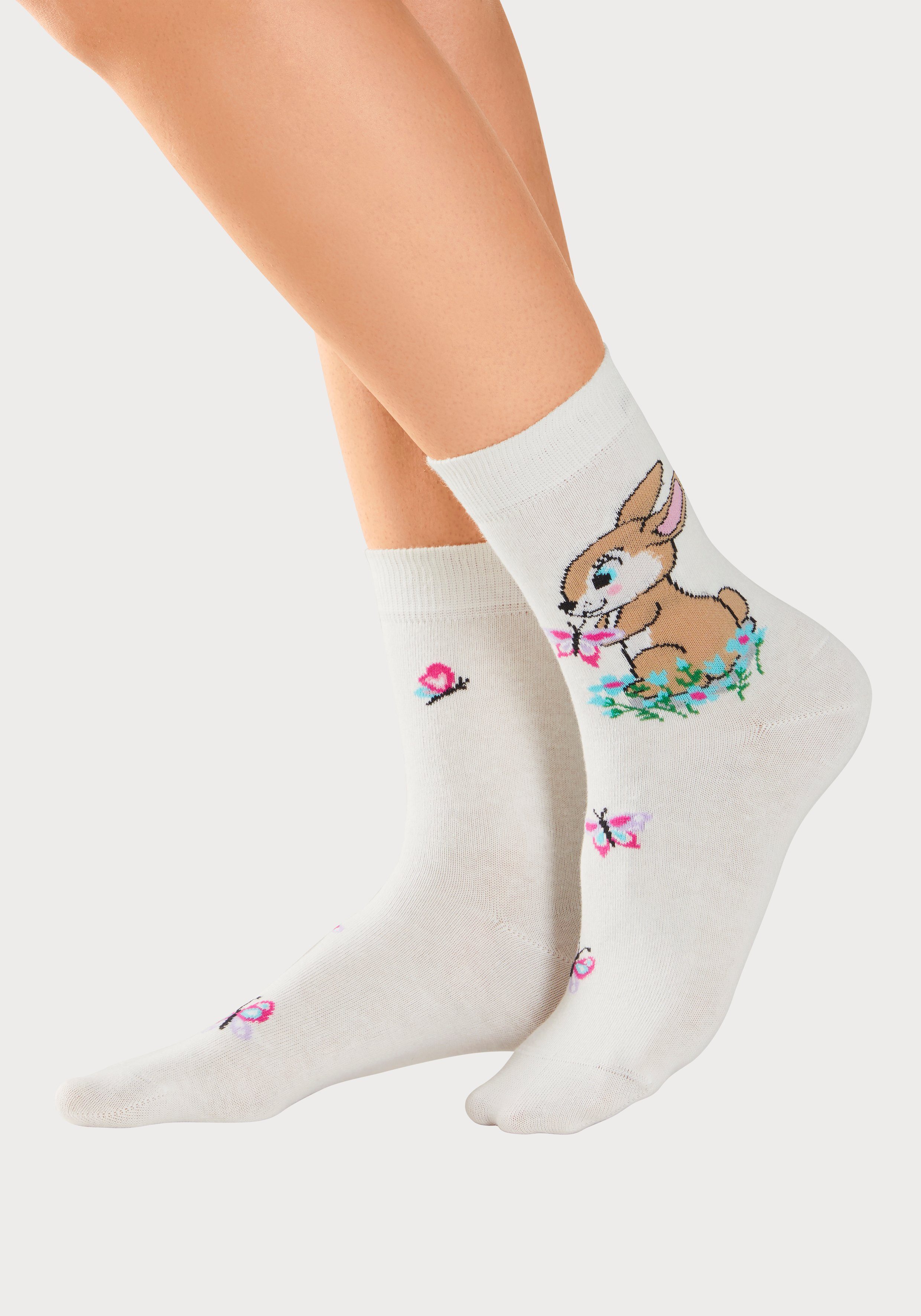 H.I.S Basic sokken met konijnenmotieven (set, 5 paar)