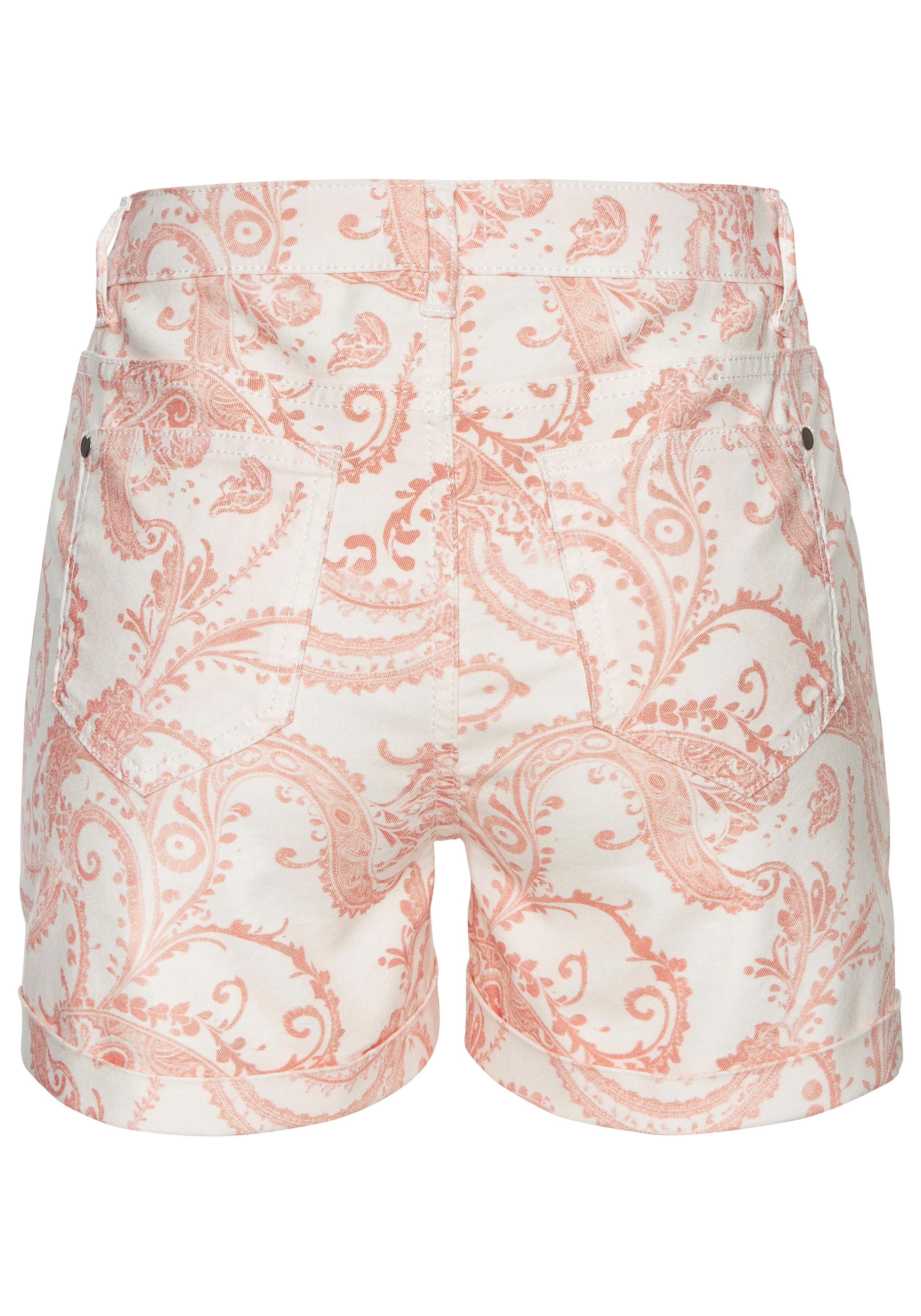 Lascana Jeansshort met paisley-print, bermuda's om op te rollen, korte broek met stretch