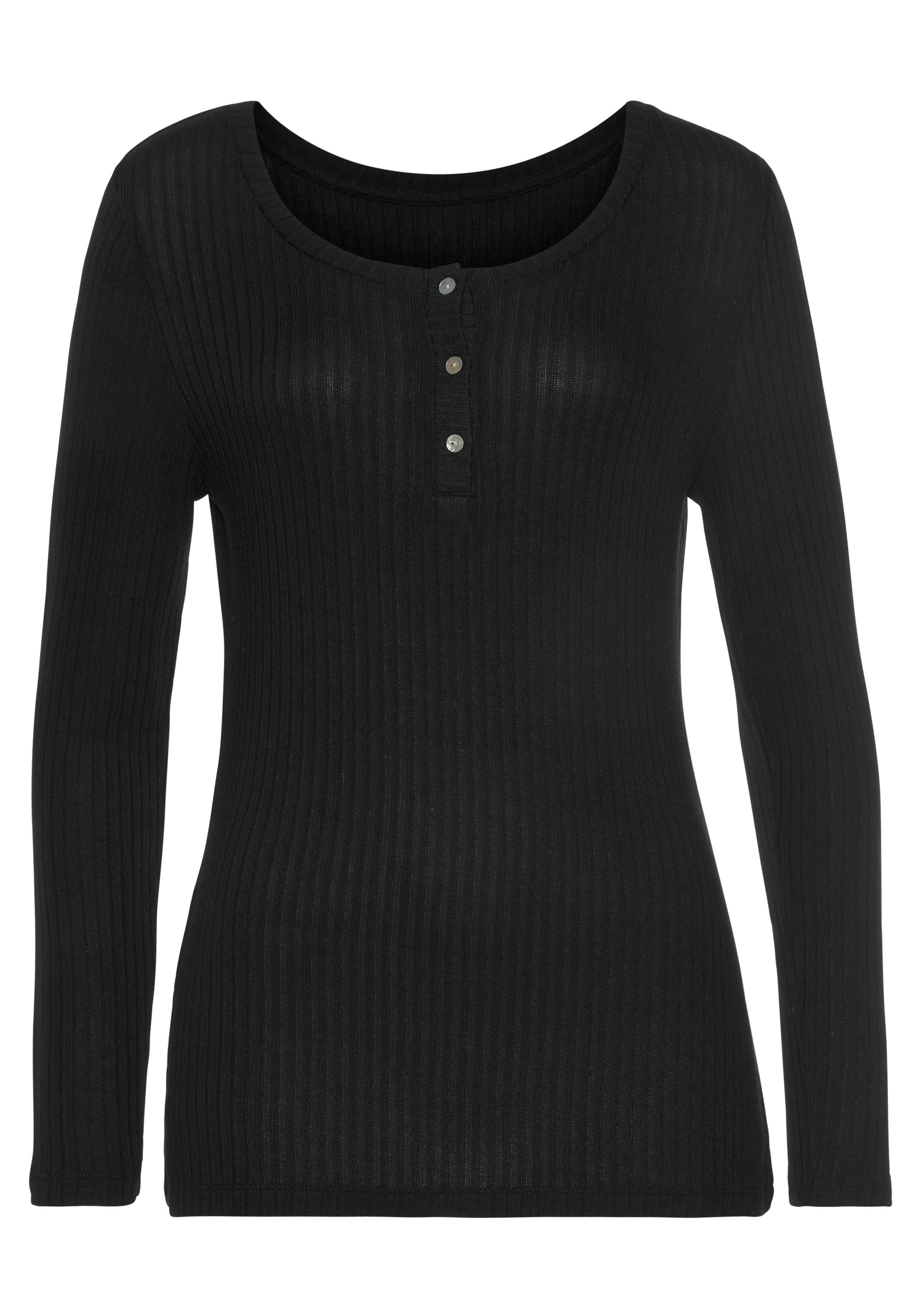Vivance Shirt met lange mouwen Met korte knoopsluiting van zachte ribkwaliteit met viscose