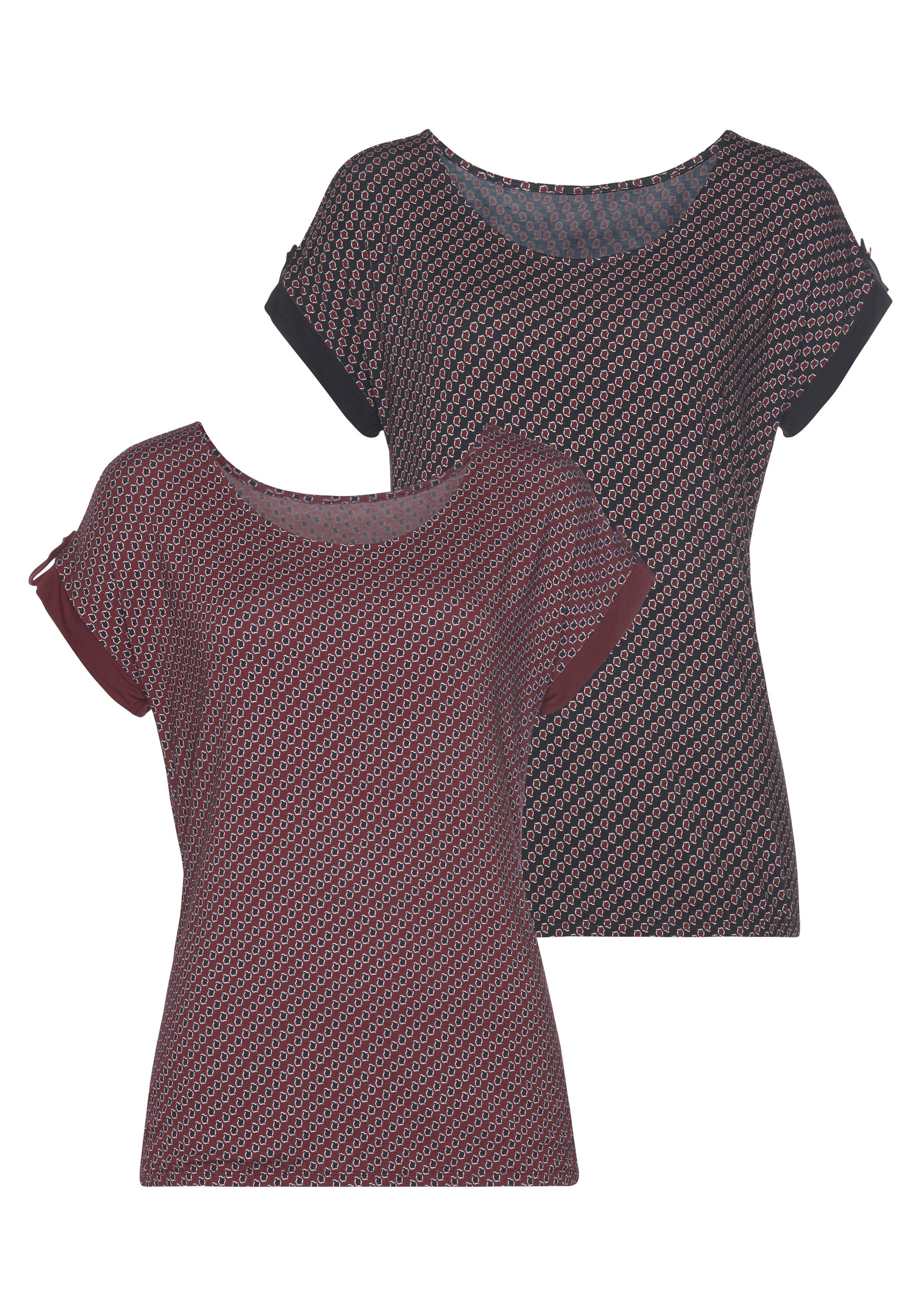Vivance Shirt met korte mouwen Met decoratieve mouwzoom van zachte viscose-stretch (Set van 2)
