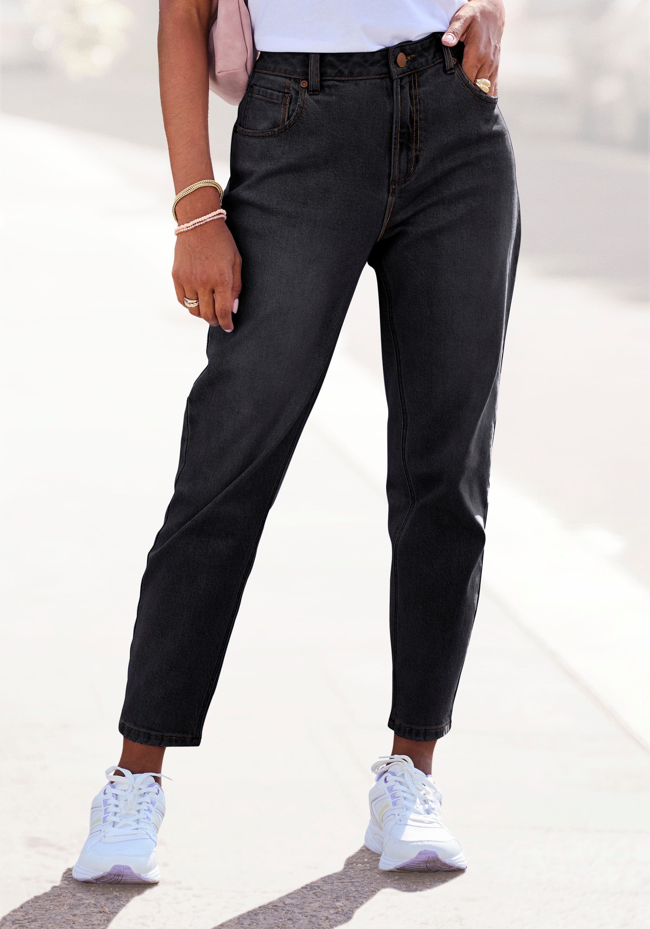 Lascana Mom jeans met hoge taille. elastische denimstof