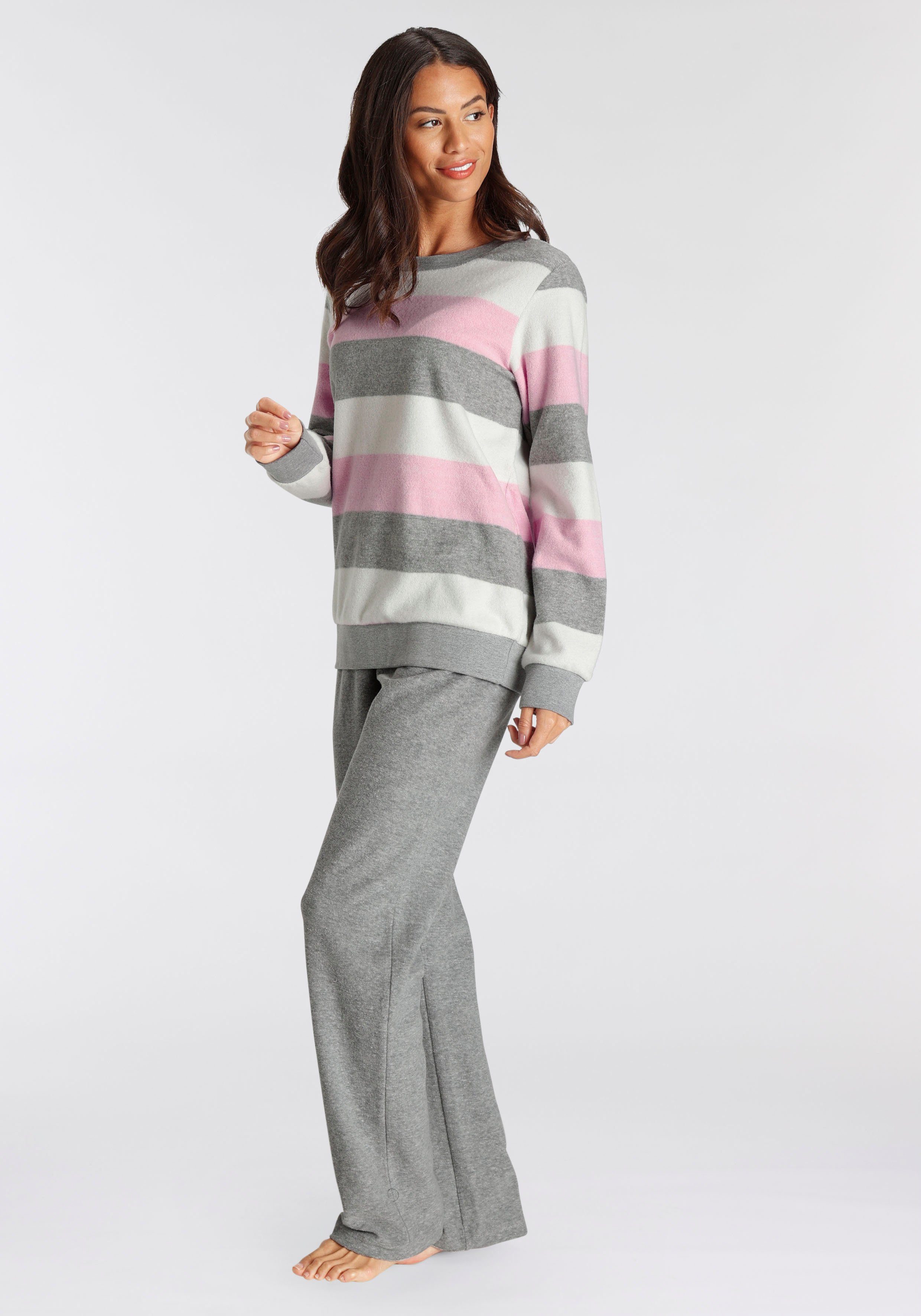 Vivance Dreams Pyjama van zachte frotté en met colorblock strepen (2-delig)