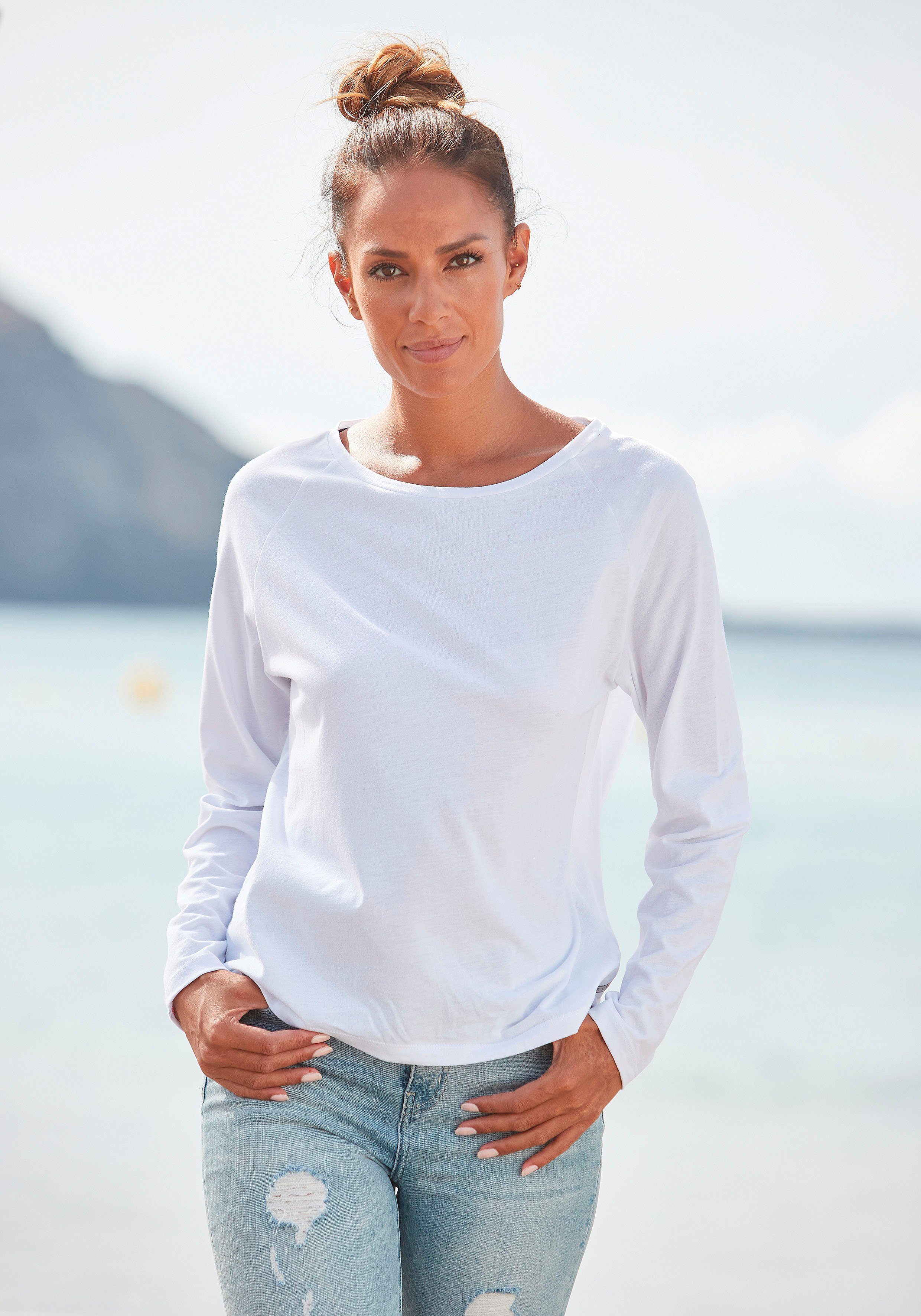 Elbsand Longsleeve TINNA met logoprint op de rug, shirt met lange mouwen van een katoenmix, sportief-casual